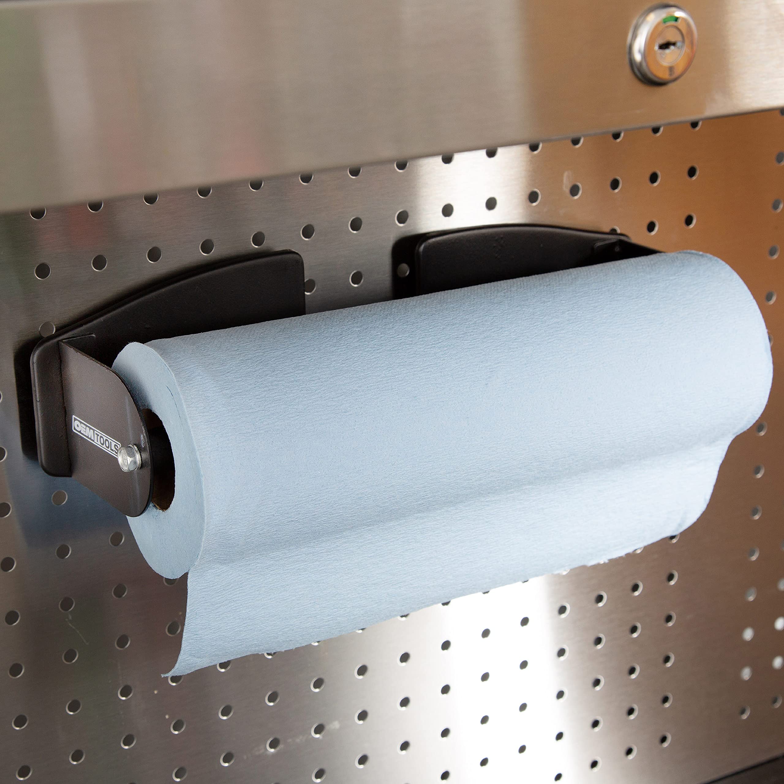 OEMTOOLS 24952 Black Magnetic Paper Towel Holder - Adjustable 2-Piece Design Fits Any Size Paper Towel Rolls, Strong Magnets for Metal Surfaces - Perfect for Kitchen, Garage, Workshop & Office Organization