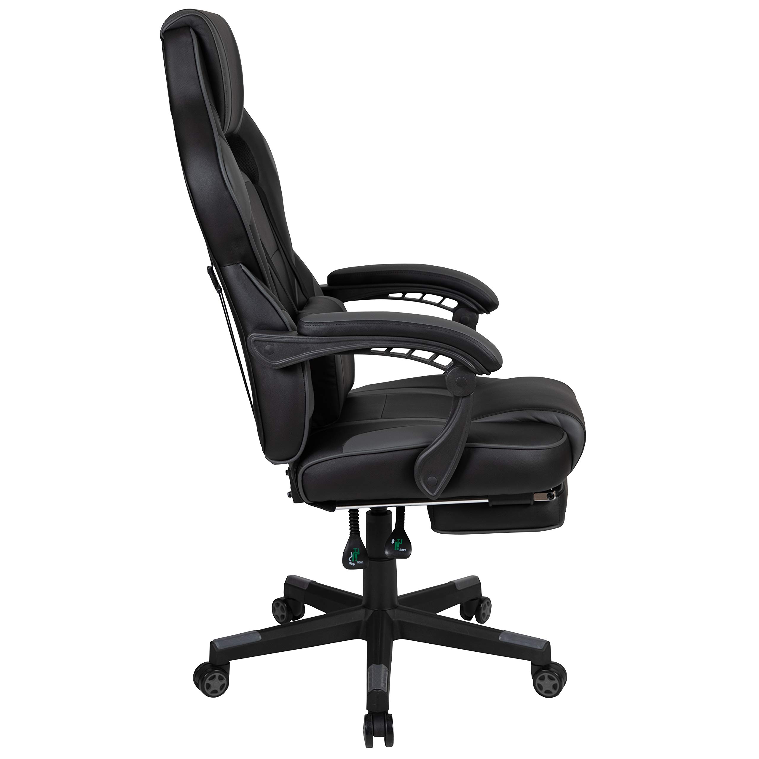 EMMA + OLIVER Black/Gray Ergonomic Gaming Chair with Adjustable Recline Back, Arms & Footrest - Massaging Lumbar Support for PC Gamers & Office Workers - Perfect for Long Gaming Sessions & Home Office Work