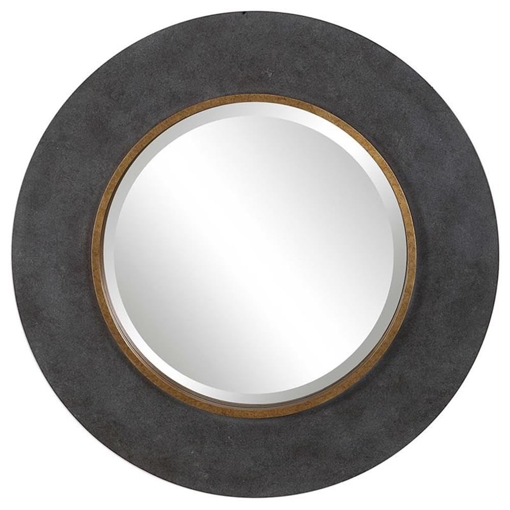 BOWERY HILL Modern Decorative Wall Mirror - Charcoal & Antique Gold Finish - Perfect for Living Room, Bedroom, or Entryway Decor