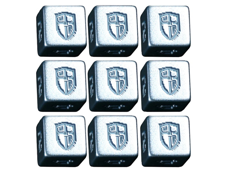 1UP Dice 9d6 Polyhedral Dice Set - Radiant Shield Silver Edition for DND, RPG, Tabletop Gaming & Collectors