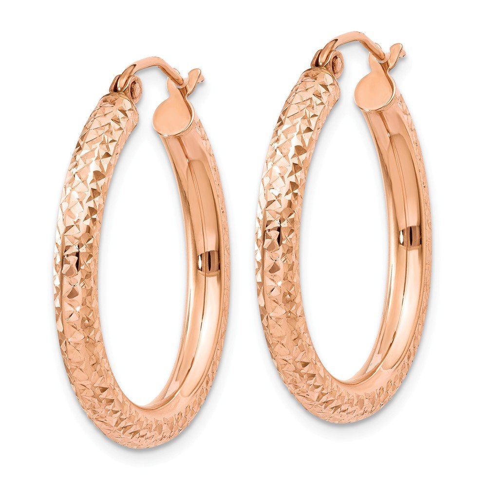 14K Rose Gold 3mm Shiny-Cut Hoop Earrings for Women - T1014 | Elegant Everyday Jewelry, Perfect for Work, Date Night & Special Occasions