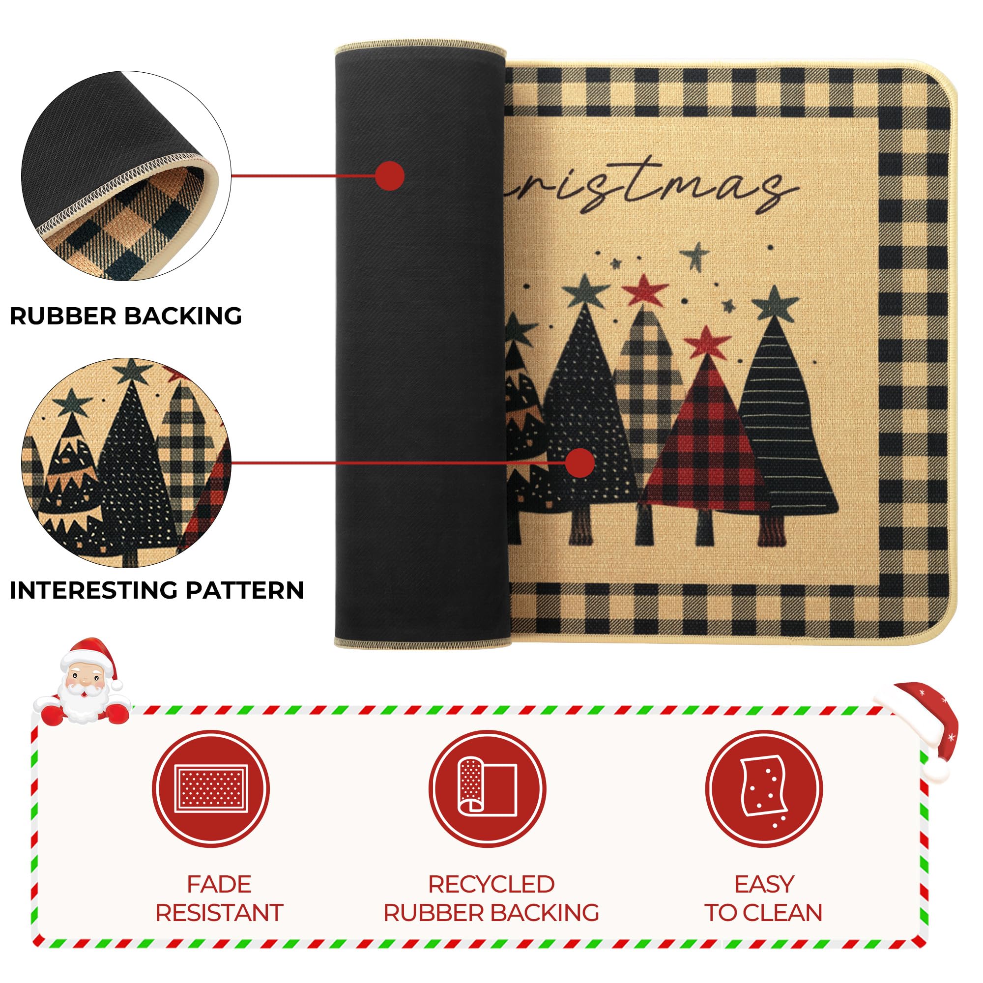 GRANNY SAYS Christmas Kitchen Rugs Set of 2 - Non-Slip Washable Floor Mats for Holiday Decor (17x30 & 17x47) - Farmhouse Style Christmas Tree Design - Perfect for Kitchen, Dining Room & Entryway Decorations