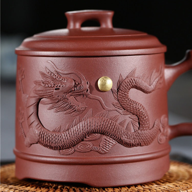 Premium Yixing Purple Clay Tea Mug with Hand-Carved Dragon Design - Authentic Chinese Teapot for Gongfu Tea Ceremony, Gift for Tea Lovers, Perfect for Home & Office Use