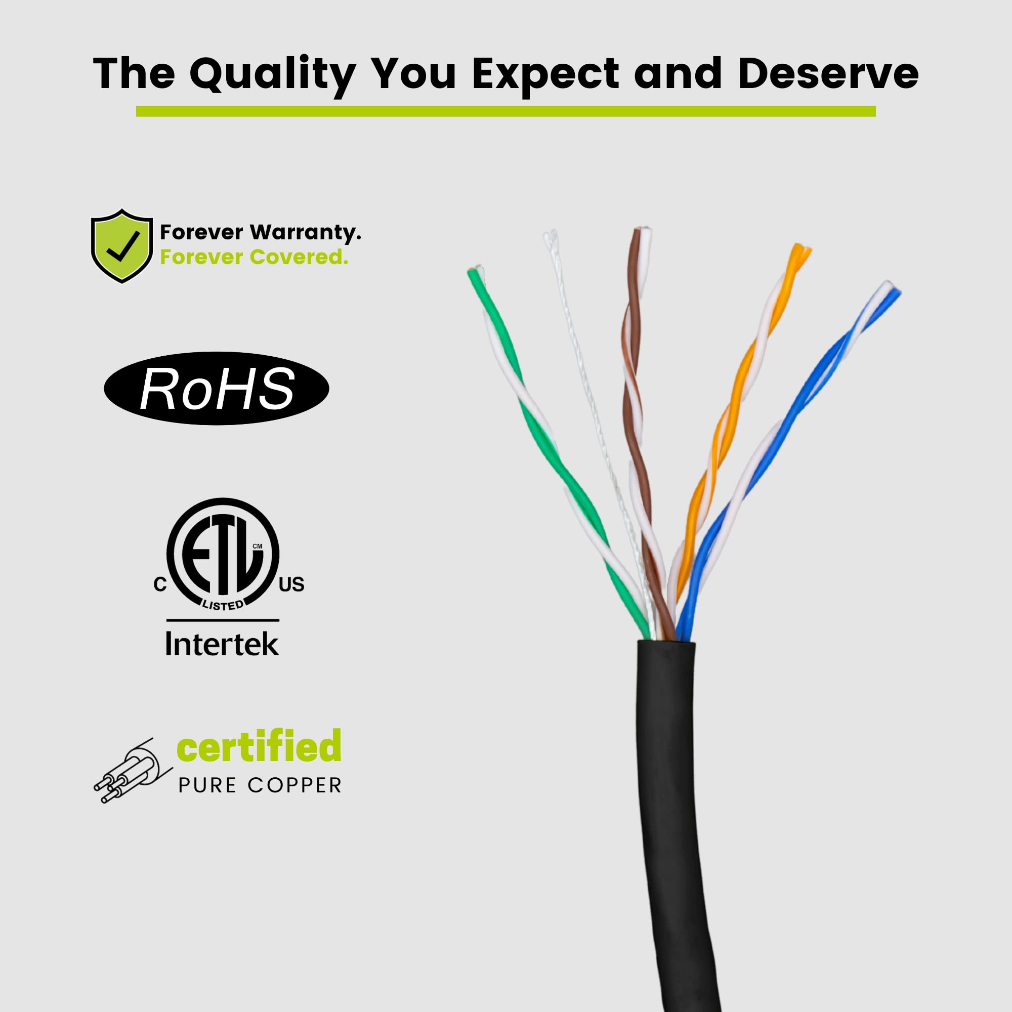 trueCABLE Cat5e Riser (CMR) Ethernet Cable - 1000ft Black 24AWG 4-Pair Solid Bare Copper, 350MHz, PoE++ (4PPoE) Certified, UTP Bulk Cable for Office Networking, Home Internet, and Data Center Installations