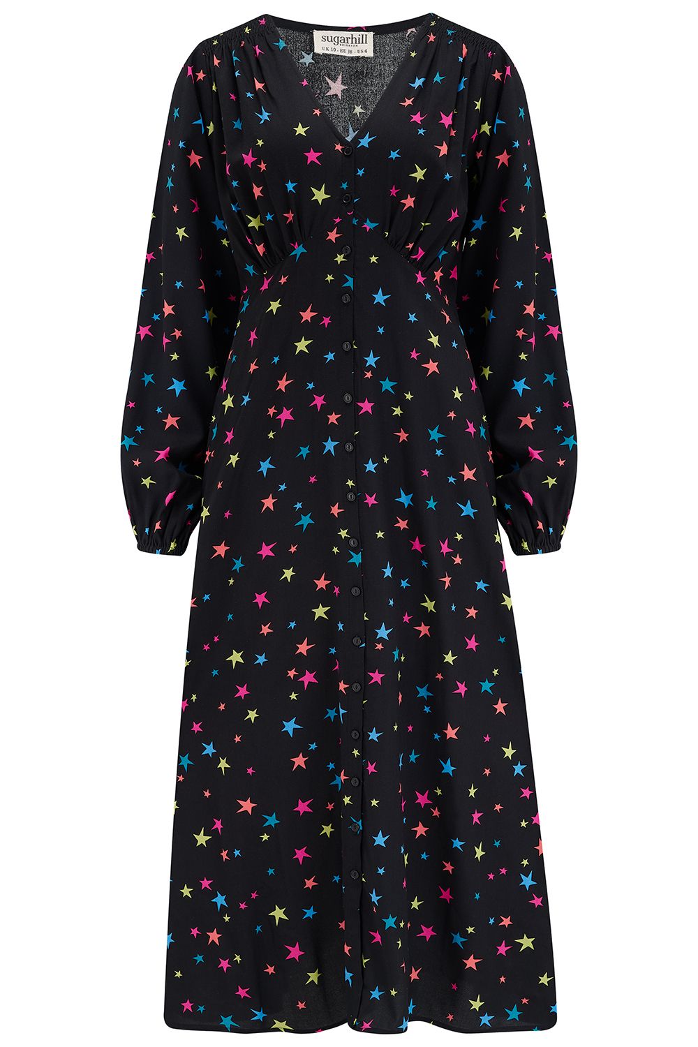 BELLATRIX MAXI TEA DRESS in Black - Elegant Flowy Midi Dress for Women | Perfect for Tea Parties, Garden Weddings & Summer Occasions