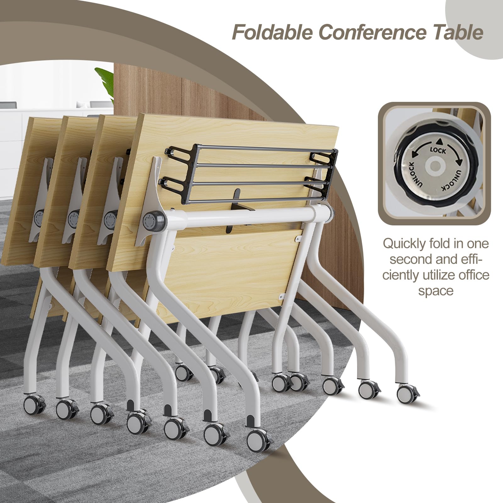 6-Pack Folding Conference Tables with Wheels - Modern Mobile Flip Top Training Tables for Office & Meeting Rooms | Foldable Workstation for Business Meetings, Seminars & Training Sessions