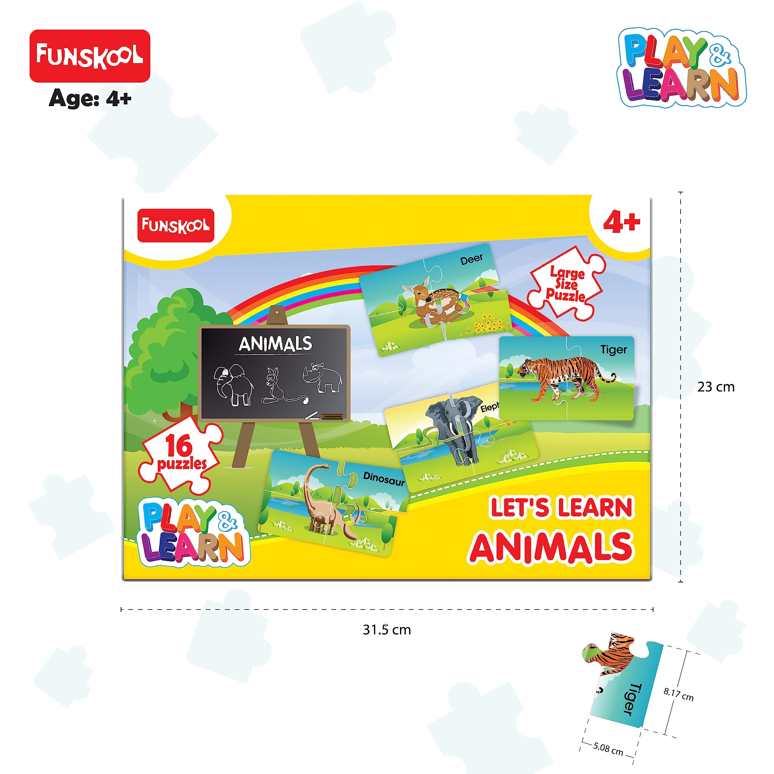 Funskool Play & Learn Animals Puzzle - 16 Piece Educational Toy for Kids Ages 3+ | Multicolor Learning Game for Preschool Development & Family Bonding Activities