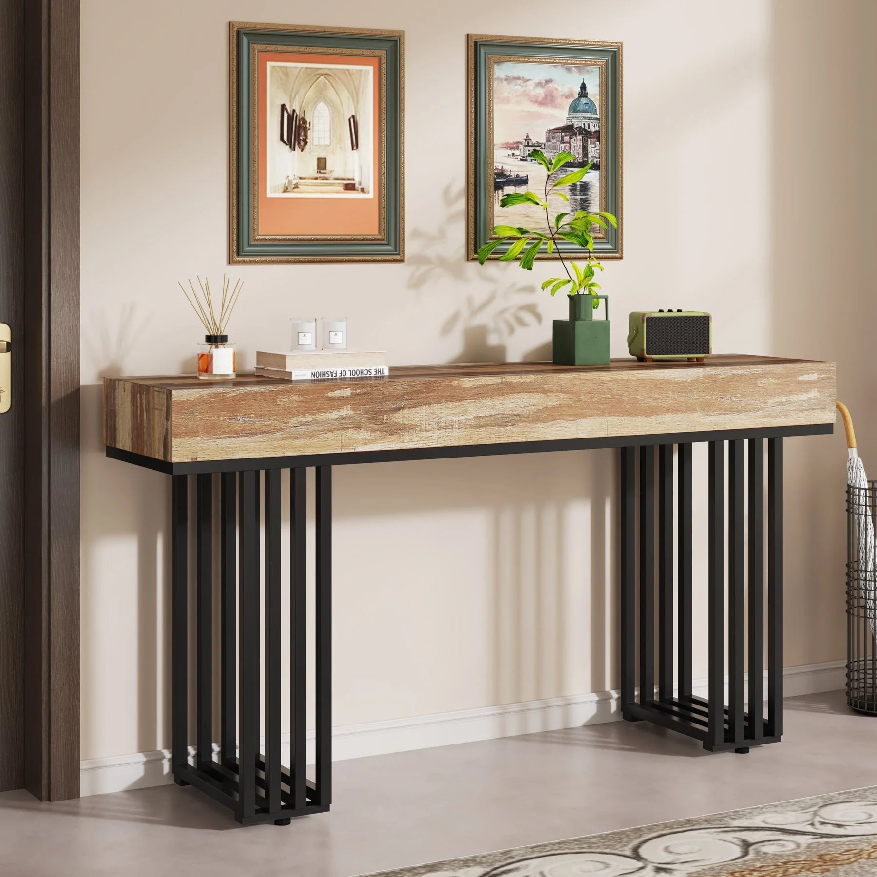 55 Inch Modern Console Table with Sturdy Metal Legs - Elegant Entryway Table for Hallway, Living Room & Bedroom Decor