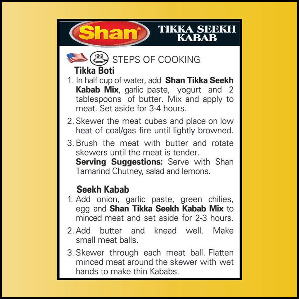 Shan Tikka Seekh Kabab Seasoning Mix (50g) - Authentic Pakistani BBQ Spice Blend for Grilling, Kebabs & Meat Marinades - Perfect for Outdoor Cookouts, Family Gatherings & Restaurant Use