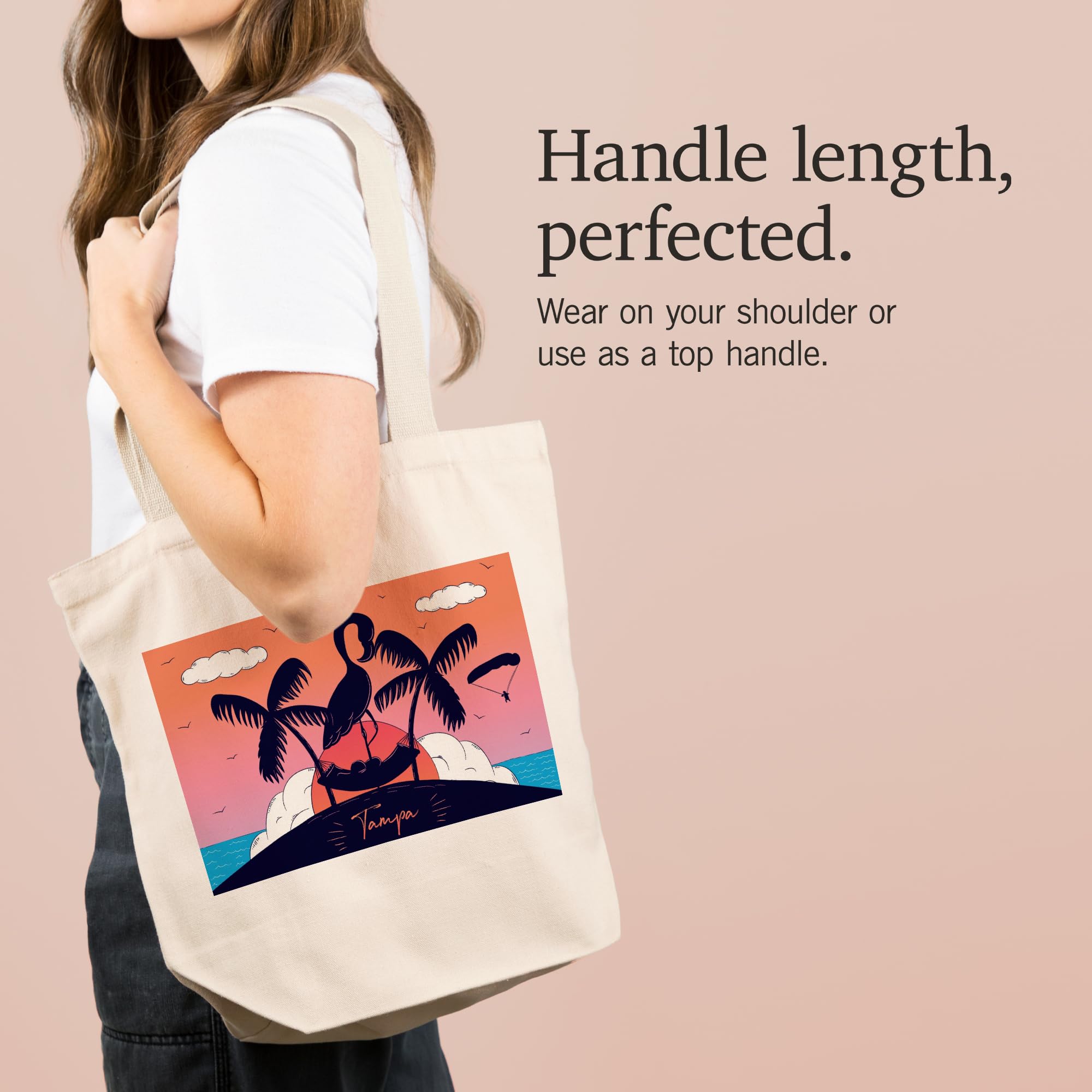 Lantern Press Tampa Florida Flamingo Island Beach Scene Tote Bag - 100% Cotton Canvas Reusable Shopping Bag for Beach, Groceries & Everyday Use
