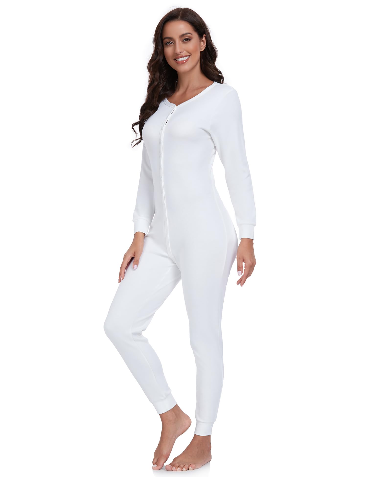 COLORFULLEAF Women's Cotton Onesie Pajamas - Soft Thermal One-Piece Sleepwear with Henley Neck for Women | Cozy Winter Loungewear & Nightwear for Home, Travel & Sleep