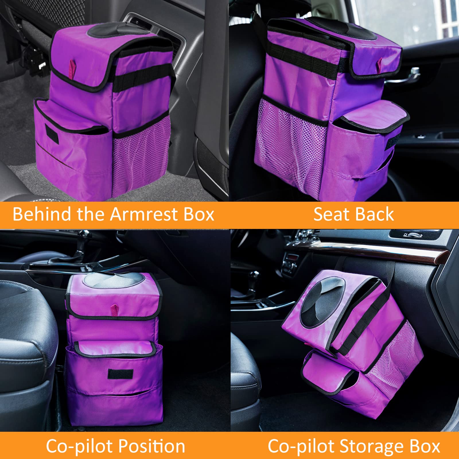 2 Pack Foldable Car Trash Bag - 3 Gallon Leakproof Auto Garbage Bin for Vehicles (Black & Purple) | Ideal for Road Trips, Commuting & Keeping Your Car Clean
