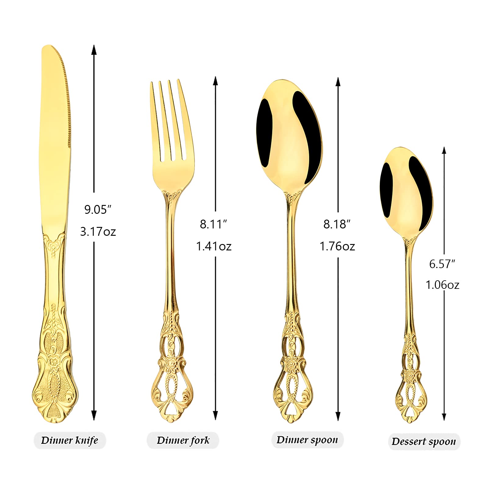 16-Piece Gold Mirror Polished Silverware Flatware Set - Luxury 18/10 Stainless Steel Cutlery Set with Knife, Fork, Spoon & Teaspoon - Service for 4 - Elegant Dining Utensils for Wedding, Party & Fine Dining