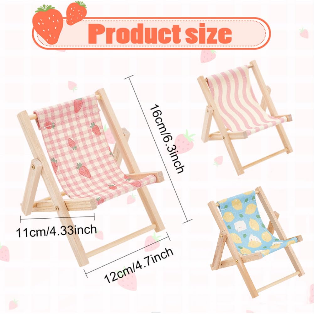 WEBEEDY 3-Piece Wooden Canvas Beach Chair Phone Stand - Foldable Mini Desktop Cell Phone Holder for iPhone & Android (3 Styles) | Perfect for Beach, Poolside, Office & Home Decor