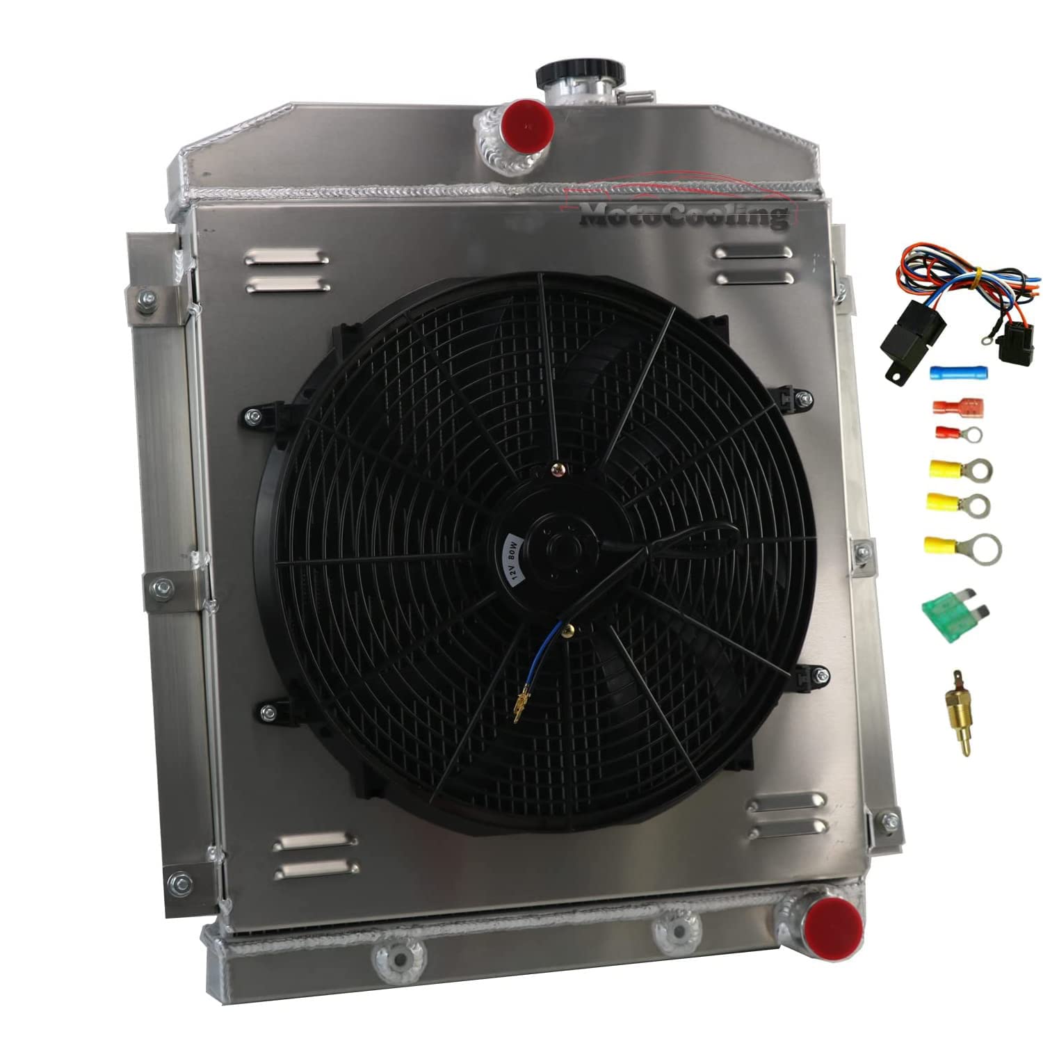 High-Performance Aluminum Radiator for 1948-1953 Chevy C/K 3100-3900 Pickup Trucks - 3.5L/3.8L/4.3L L6 Engine - 4-Row Cooling + 16