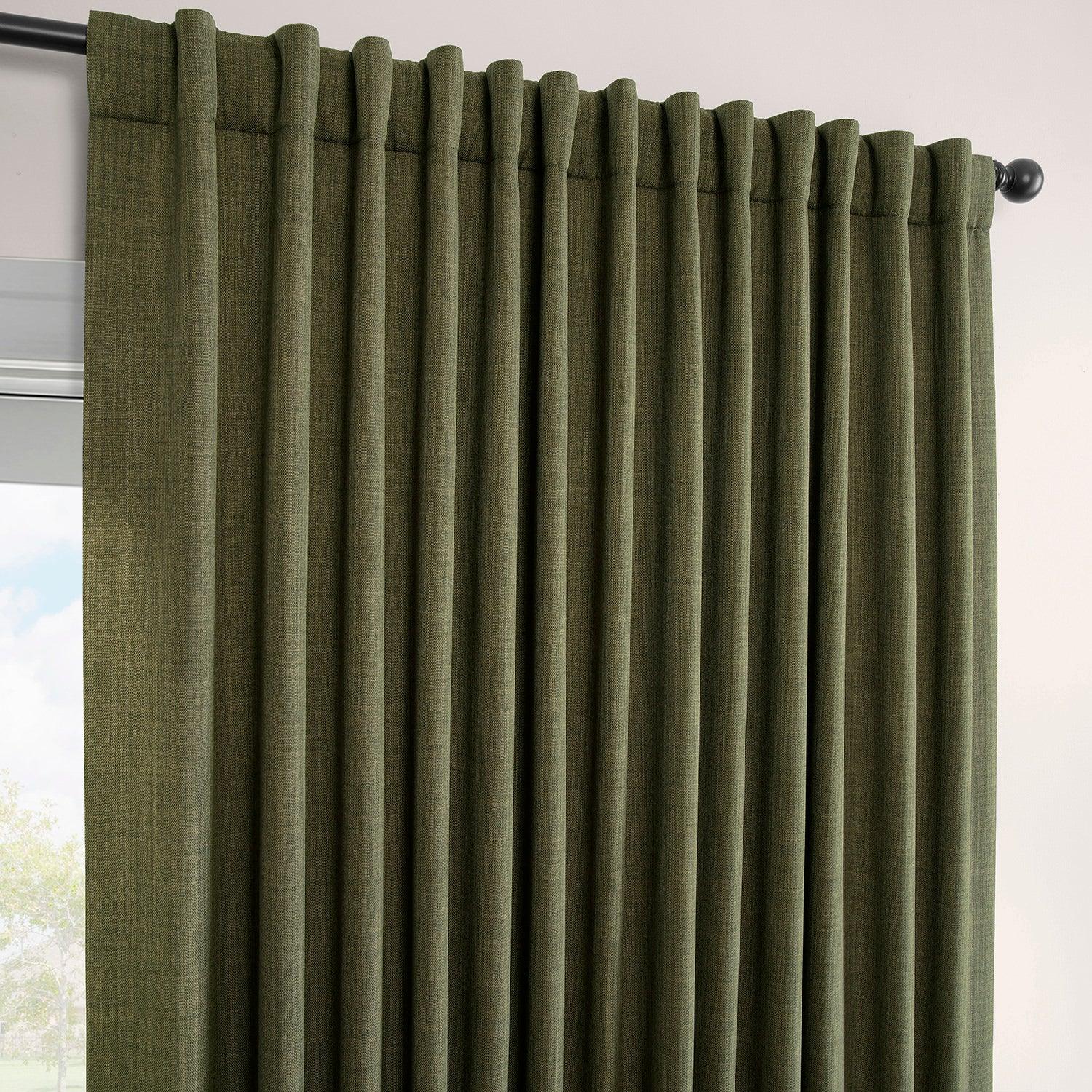 Khaki Green Extra Wide Textured Faux Linen Blackout Curtains for Living Room & Bedroom - Thermal Insulated Noise Reducing Window Drapes for Home Decor