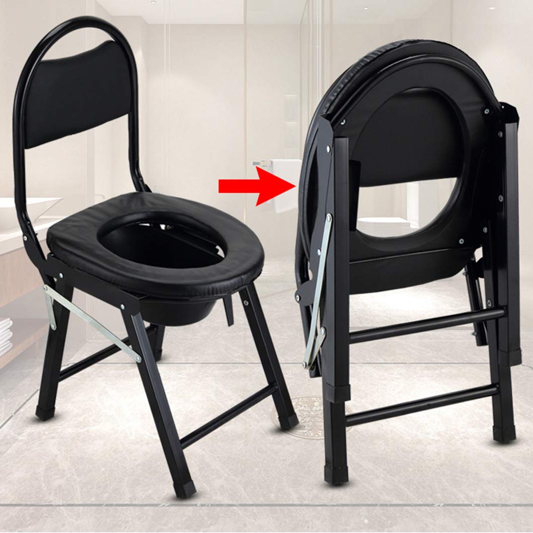 Heavy-Duty Folding Commode Chair with Seat - Portable Steel Toilet Stool for Elderly, Seniors & Handicapped Adults - Lightweight Medical Bathroom Aid for Home & Hospital Use