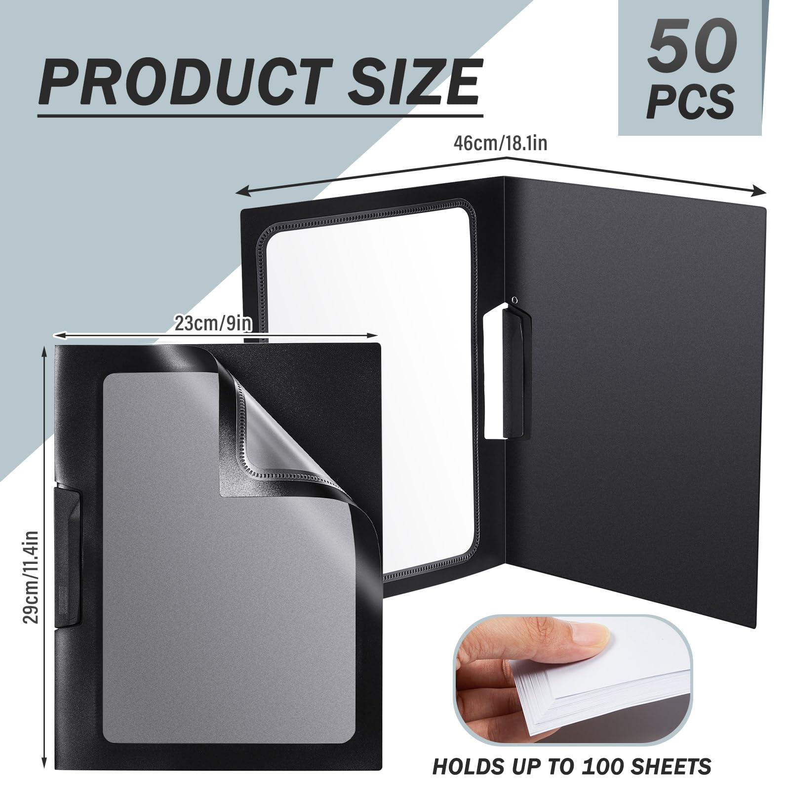 Yeaqee 25-Pack Clear Plastic Report Covers with Sliding Bar Clip - Letter Size (9 x 11.4 Inch) Black Presentation Folders for Documents, Resumes & Office Organization - Perfect for Business Meetings, School Projects & Professional Portfolio Binders