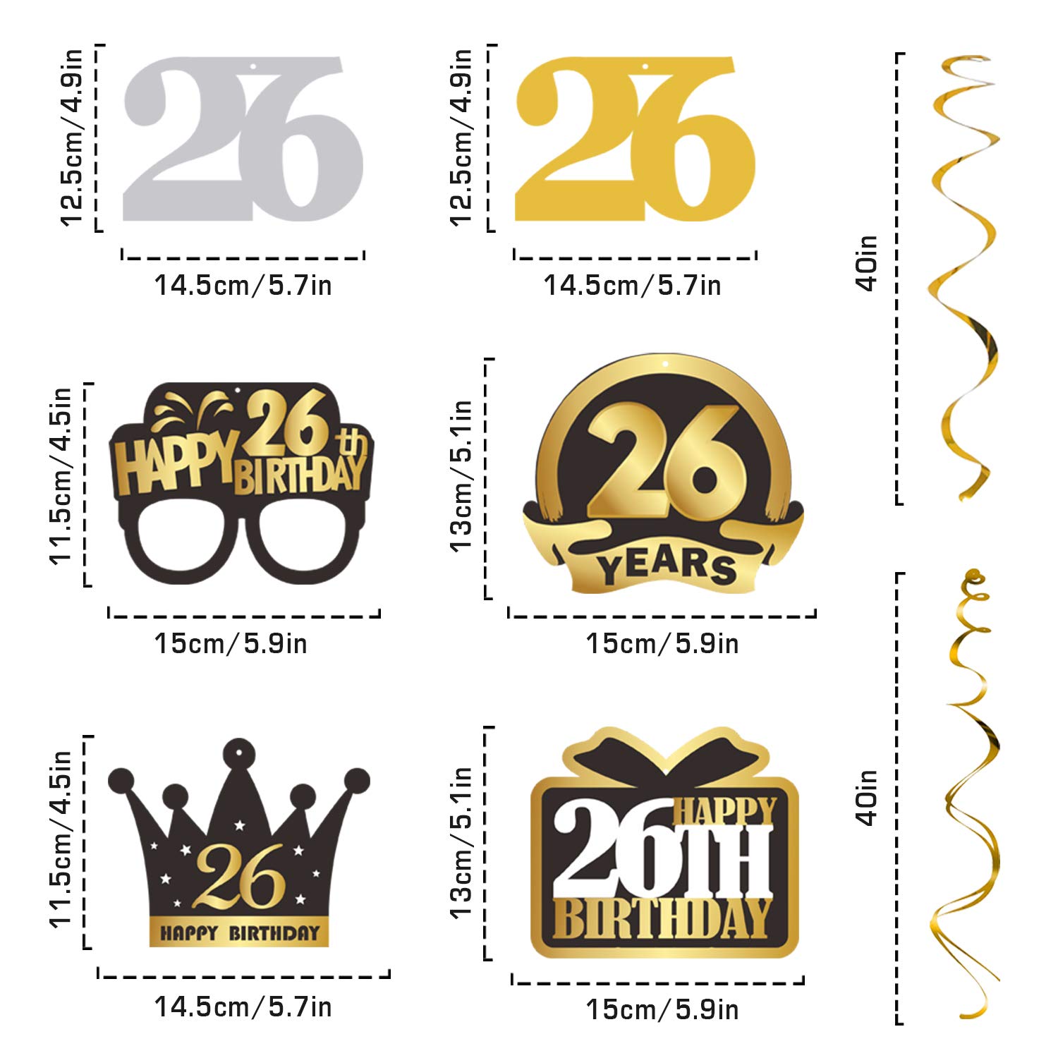 LINGTEER 26th Birthday Party Decorations Set - Swirls Streamers, Happy Birthday Banner, Hanging Backdrop for 26 Years Old Celebration | Perfect for Birthday Parties, Home Decor, and Photo Backdrops
