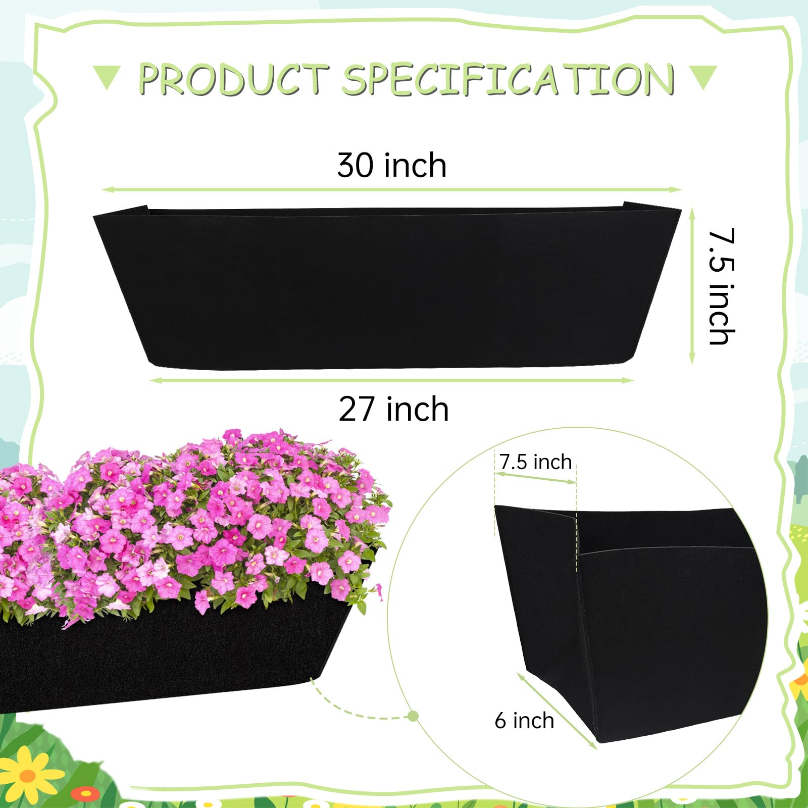 NNG 4Pcs 30-Inch Rectangle Fabric Planter Basket Liners - Felt & Coconut Fiber Replacement Liners for Hanging Baskets, Wall Planters & Flower Pots | Indoor/Outdoor Garden Decor, Balcony & Patio Planting Accessories