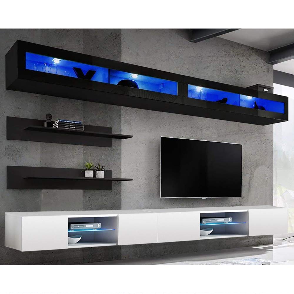 Modern Floating TV Stand with Storage & LED Lights - Wall-Mounted Entertainment Center for Bedroom & Living Room - Meble I2 33
