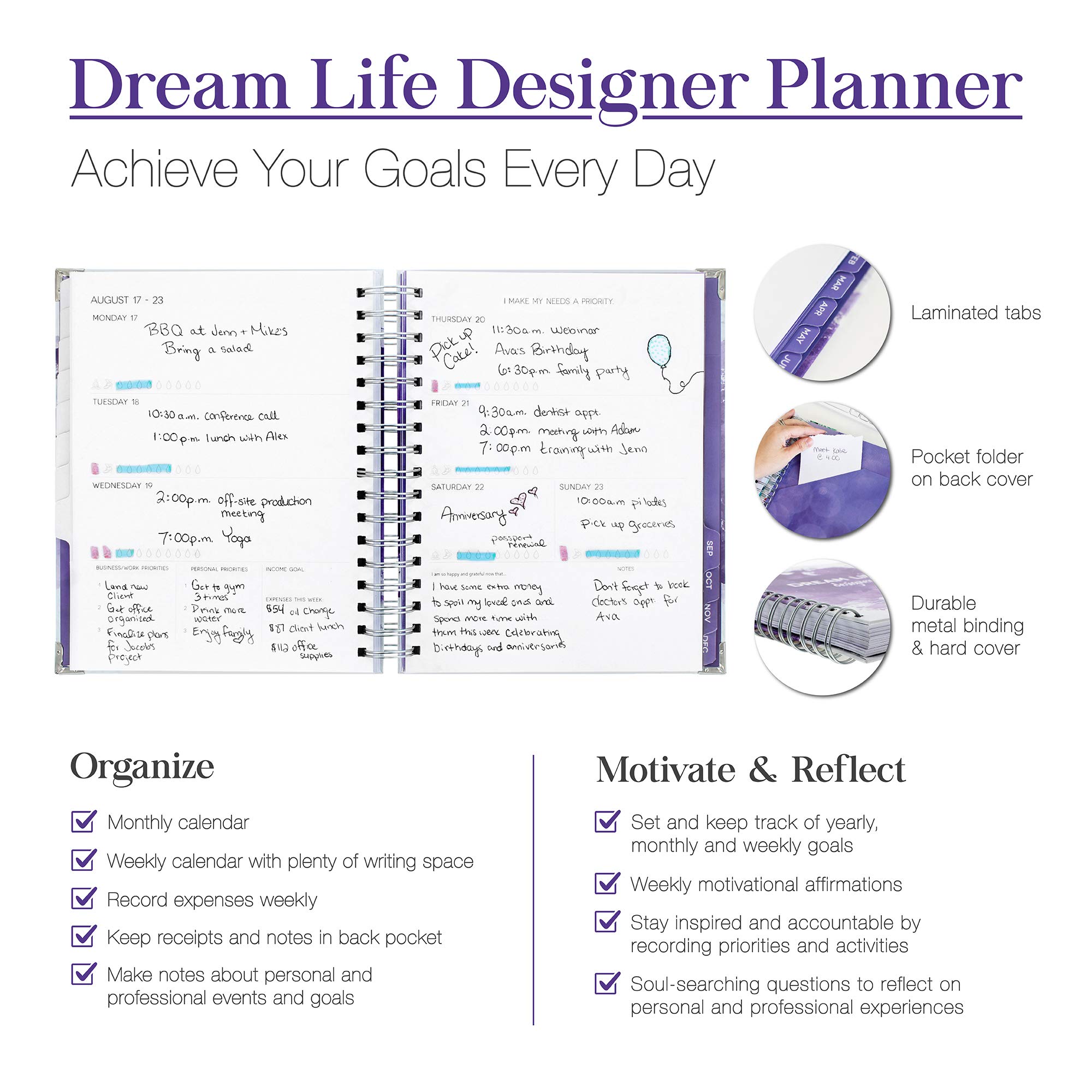 Dream Life Designer 2025 Planner - Weekly & Monthly Academic Calendar with Goal Setting System, 8