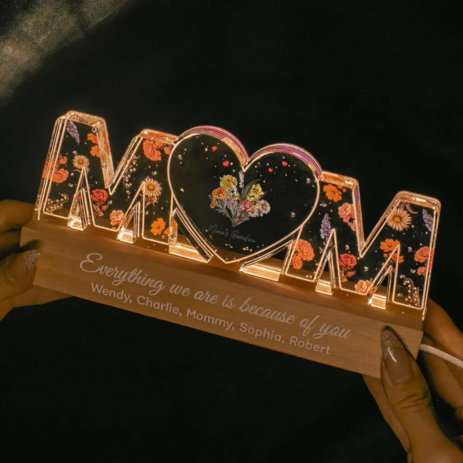 Custom LED Personalized Mom Letter Lamp with Birth Month Flower - Acrylic LED Night Light for Mom & Grandma - Perfect Mother's Day Gift, Birthday Present, Nursery Decor, Bedroom Night Light