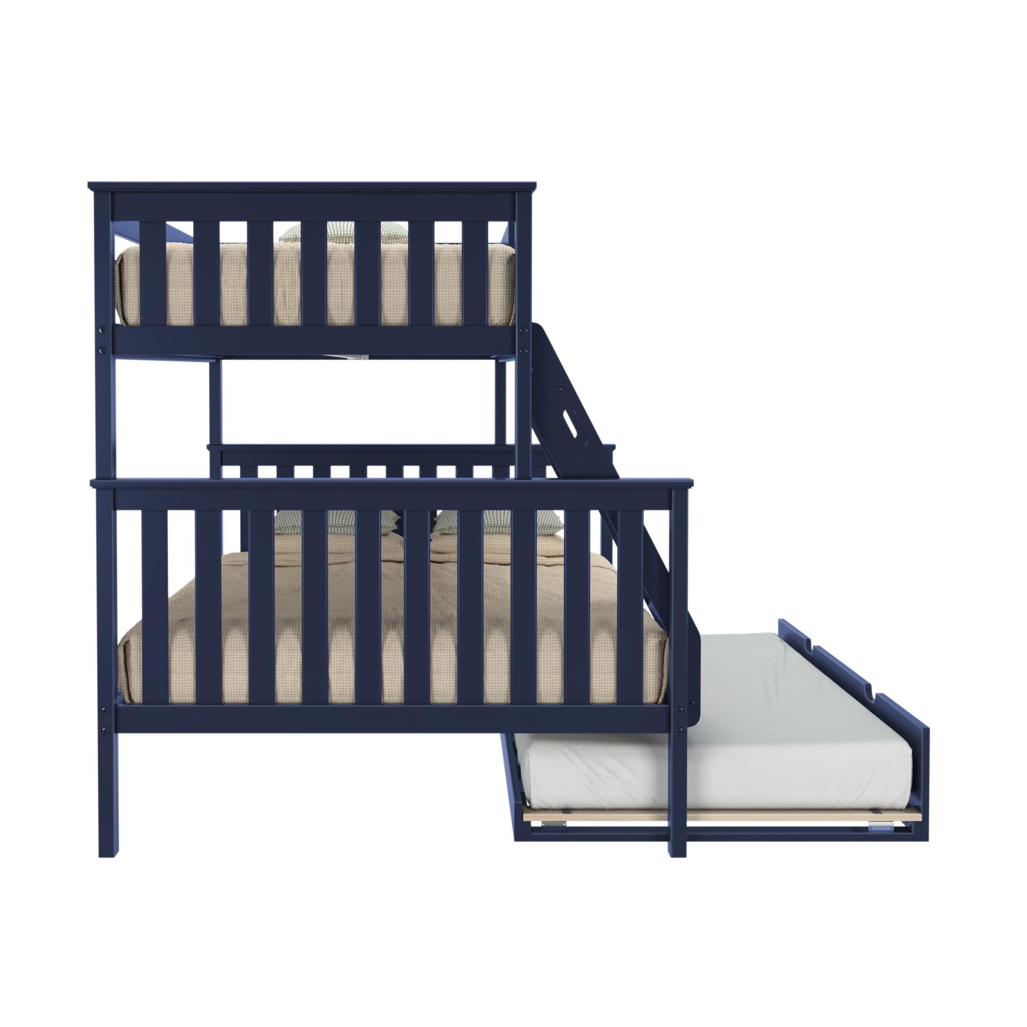 Max & Lily Twin Over Full Bunk Bed with Trundle - Solid Wood Kids Bunk Bed Frame in Blue - Perfect for Shared Kids' Rooms, Sleepovers & Small Spaces