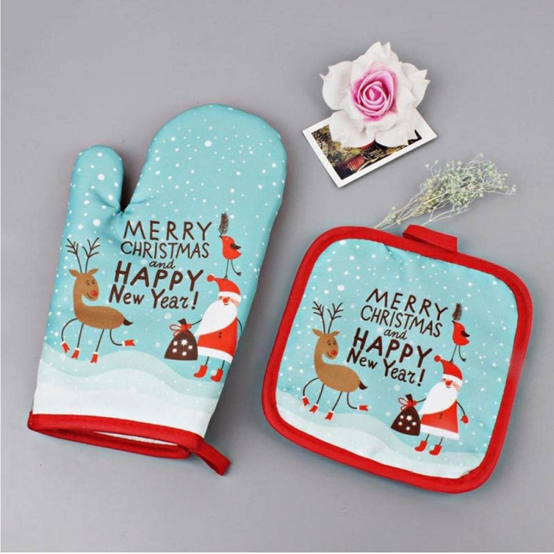 2-Pack Heat Resistant Oven Mitts & Insulation Pad Set - Anti-Slip Baking Gloves for Microwave, Oven & Kitchen Use - Christmas Baking Essentials & Holiday Kitchen Decor