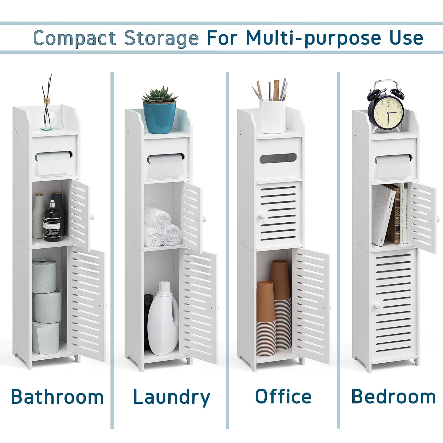 Nestl Small Bathroom Storage Cabinet with 2 Doors & 3 Shelves - White Corner Floor Organizer for Towels, Toilet Paper & Bath Essentials - Space-Saving Narrow Design for Apartments, Powder Rooms & Small Bathrooms