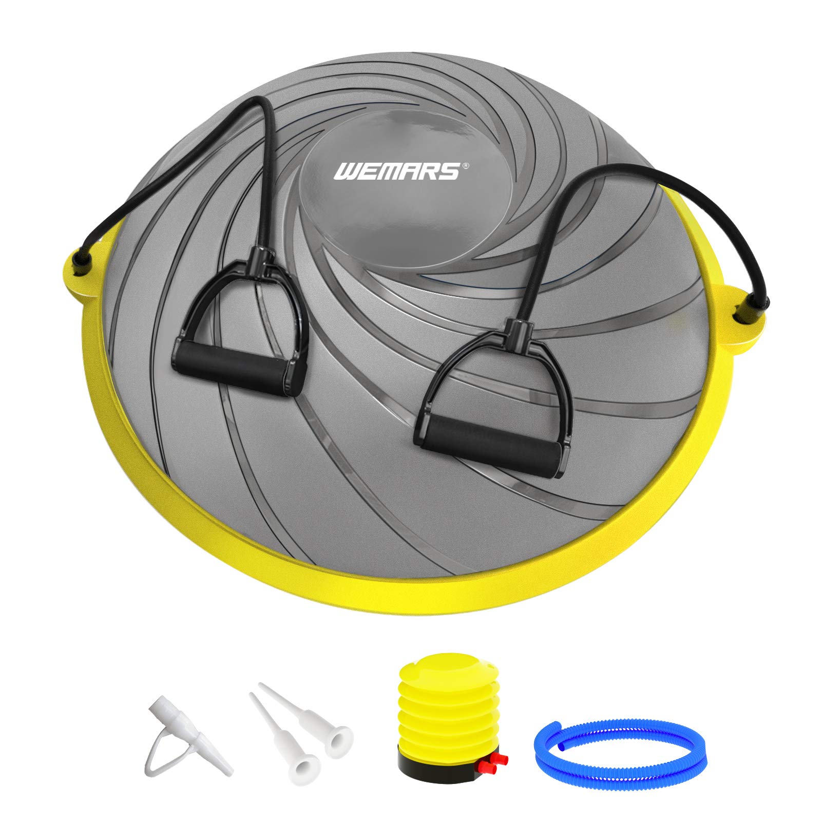 WEMARS Half Ball Balance Trainer with Resistance Bands & Foot Pump - Stability Workout Equipment for Yoga, Fitness, Core Strength Training - Perfect for Home Gym, Office Exercise & Physical Therapy