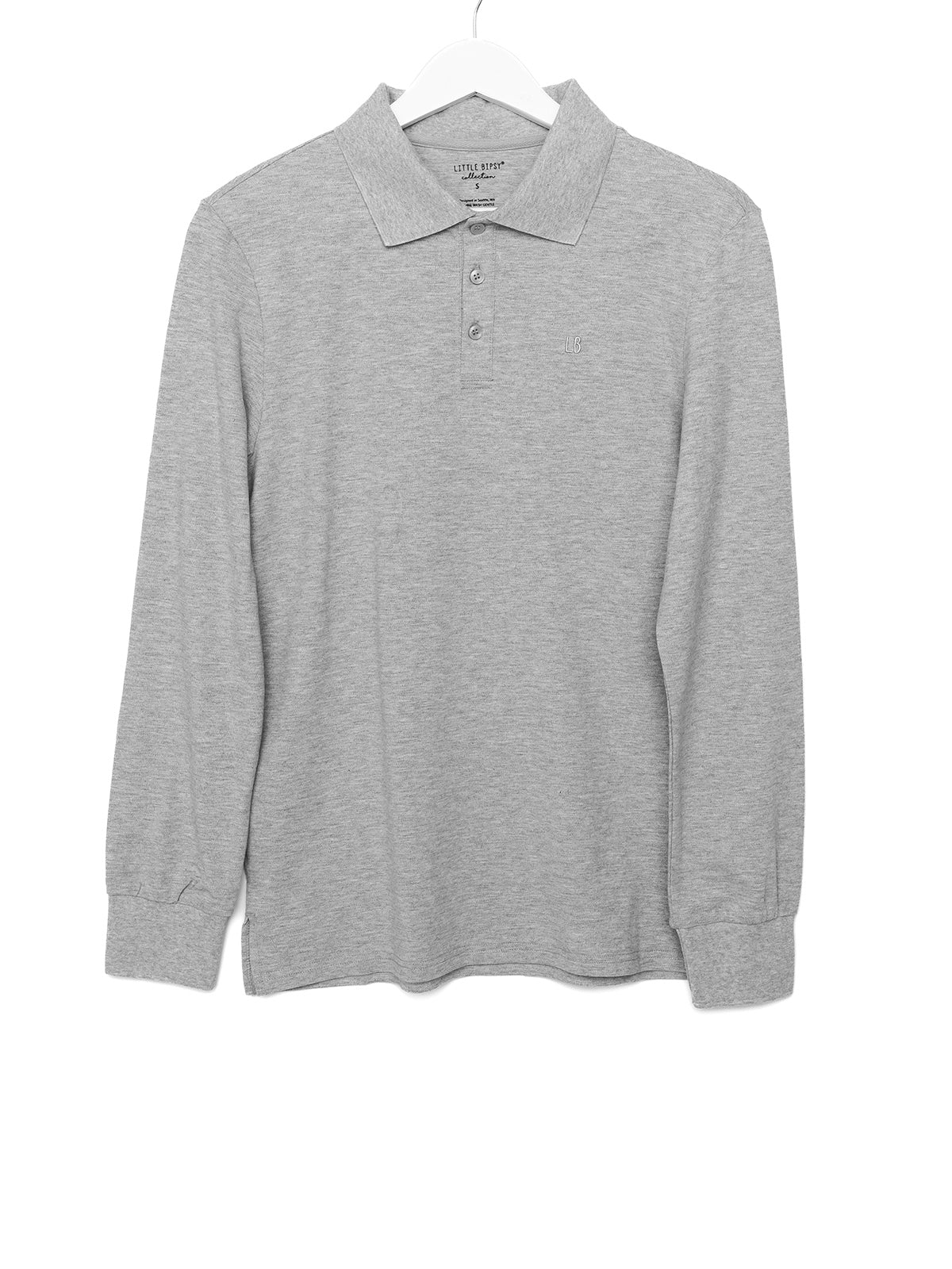 Men's Classic Long Sleeve Polo Shirt - Comfortable Cotton Blend Casual Button Down Shirt for Work, Golf & Everyday Wear - Grey