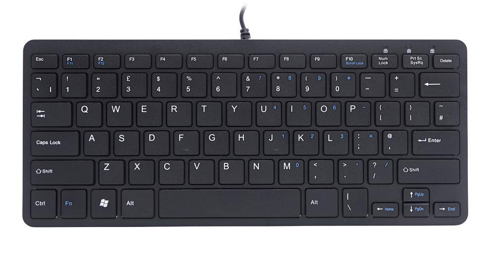 R-Go Tools Compact Wired Keyboard - QWERTY UK Layout, Black | Ergonomic Space-Saving Design for Office, Home & Gaming Workspaces