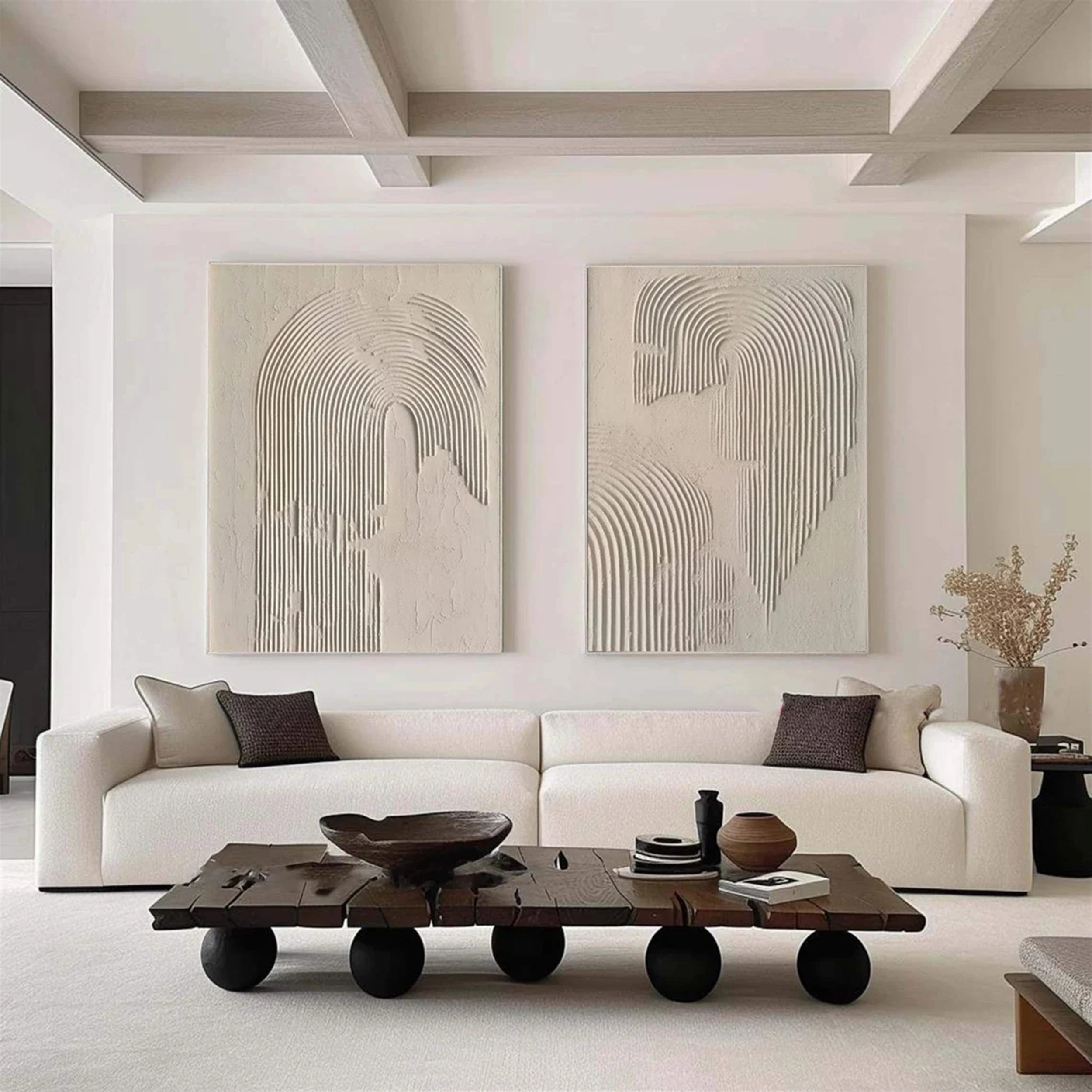 Abstract Beige & Brown Wall Art Set of 2 - Modern Canvas Paintings for Living Room, Bedroom & Office Decor #BB069