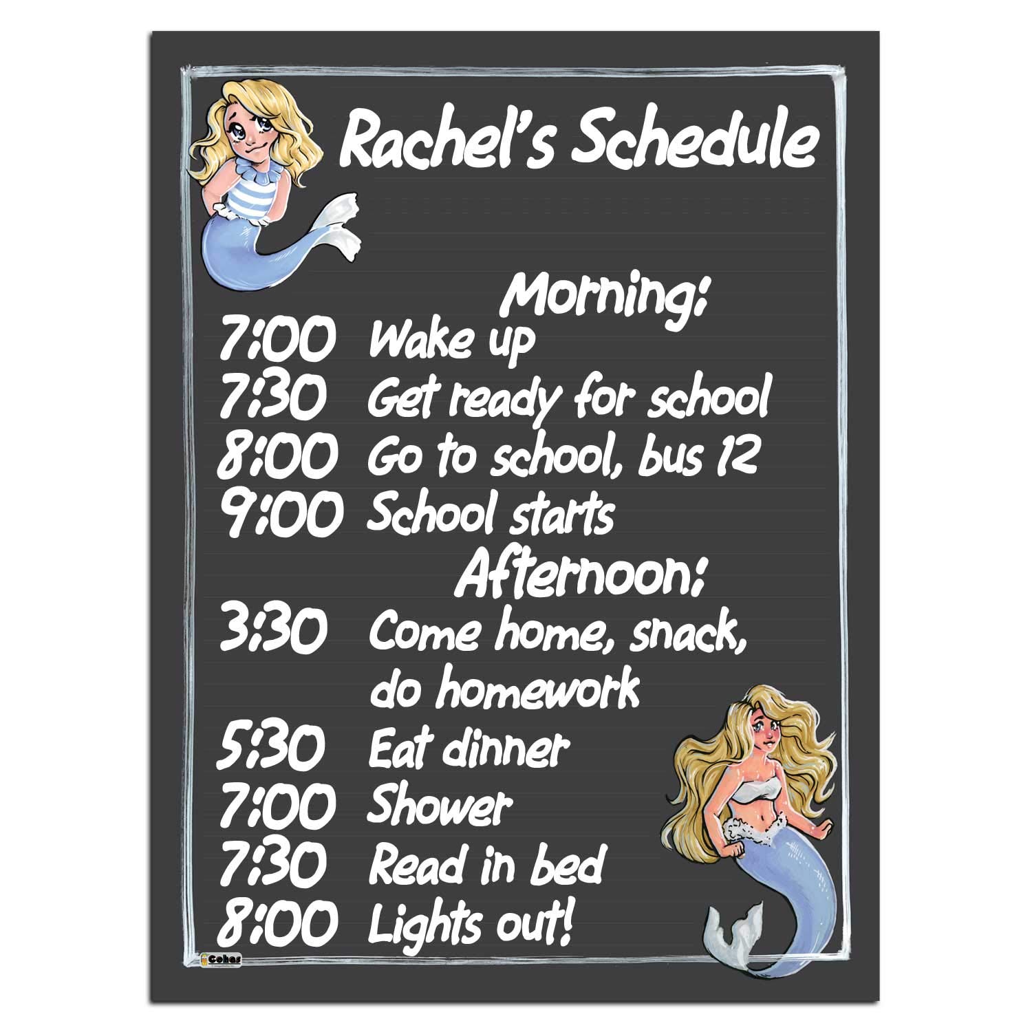 Mermaid Theme Magnetic Chalkboard with Blue Mermaid Art & Liquid Chalk Marker - 12x16 Inches White Board for Kids' Room, Kitchen, Office & Classroom Decor - Perfect for Notes, Drawings & Creative Play
