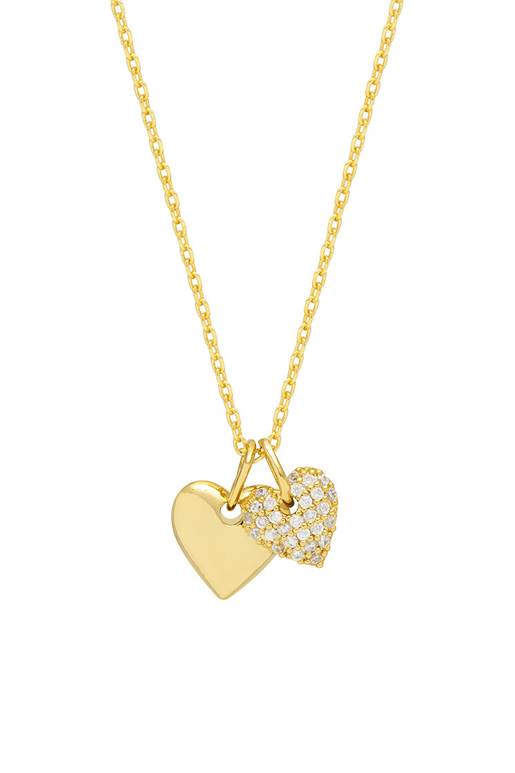 Pave Double Heart Charm Necklace - Sterling Silver Dainty Love Pendant Jewelry for Women - Perfect Gift for Valentine's Day, Anniversary & Romantic Occasions