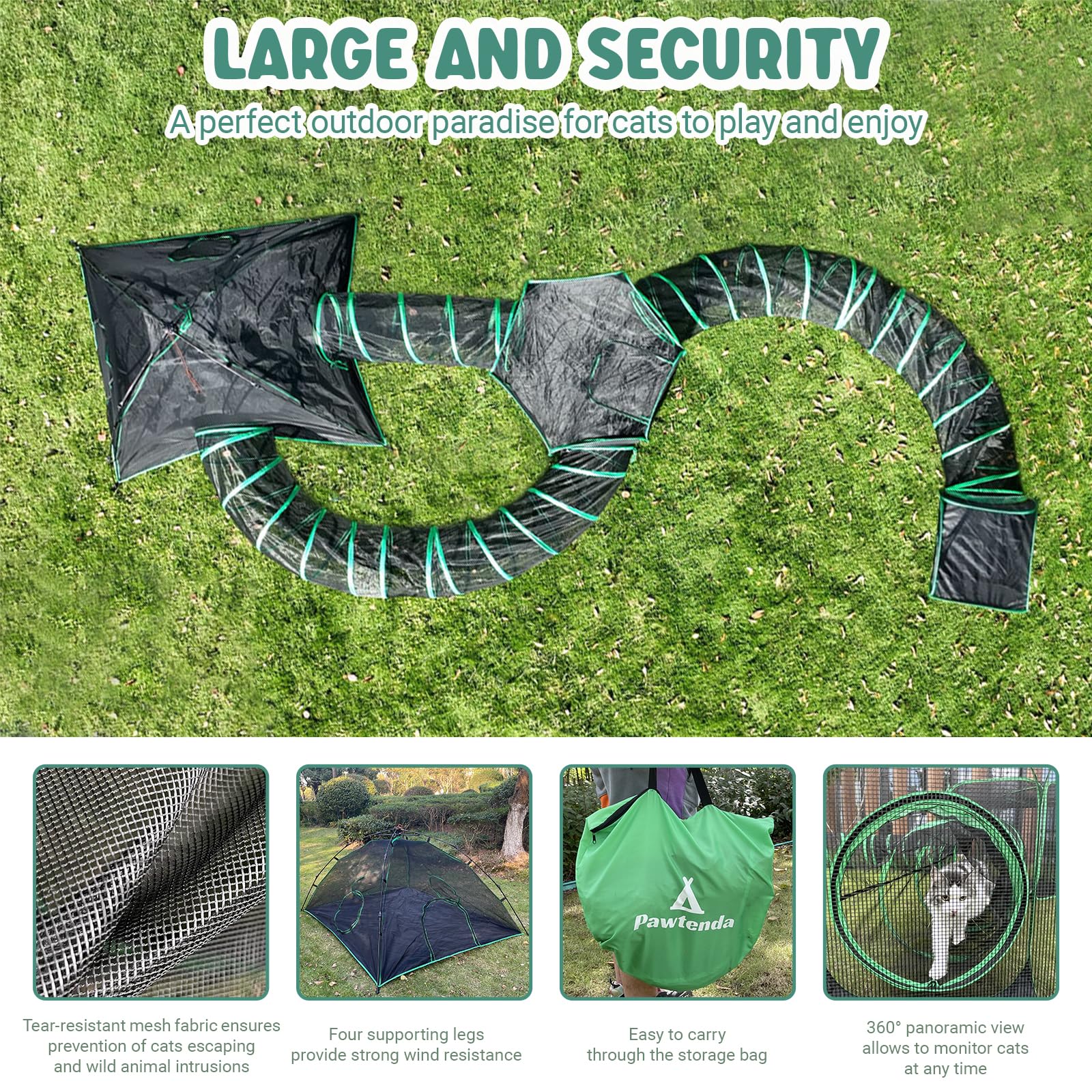 6-in-1 Outdoor Cat Tent & Playpen - Portable Cat Enclosure with 3 Tents & 3 Tunnels for Indoor Cats - Perfect for Backyard, Camping & Travel Adventures