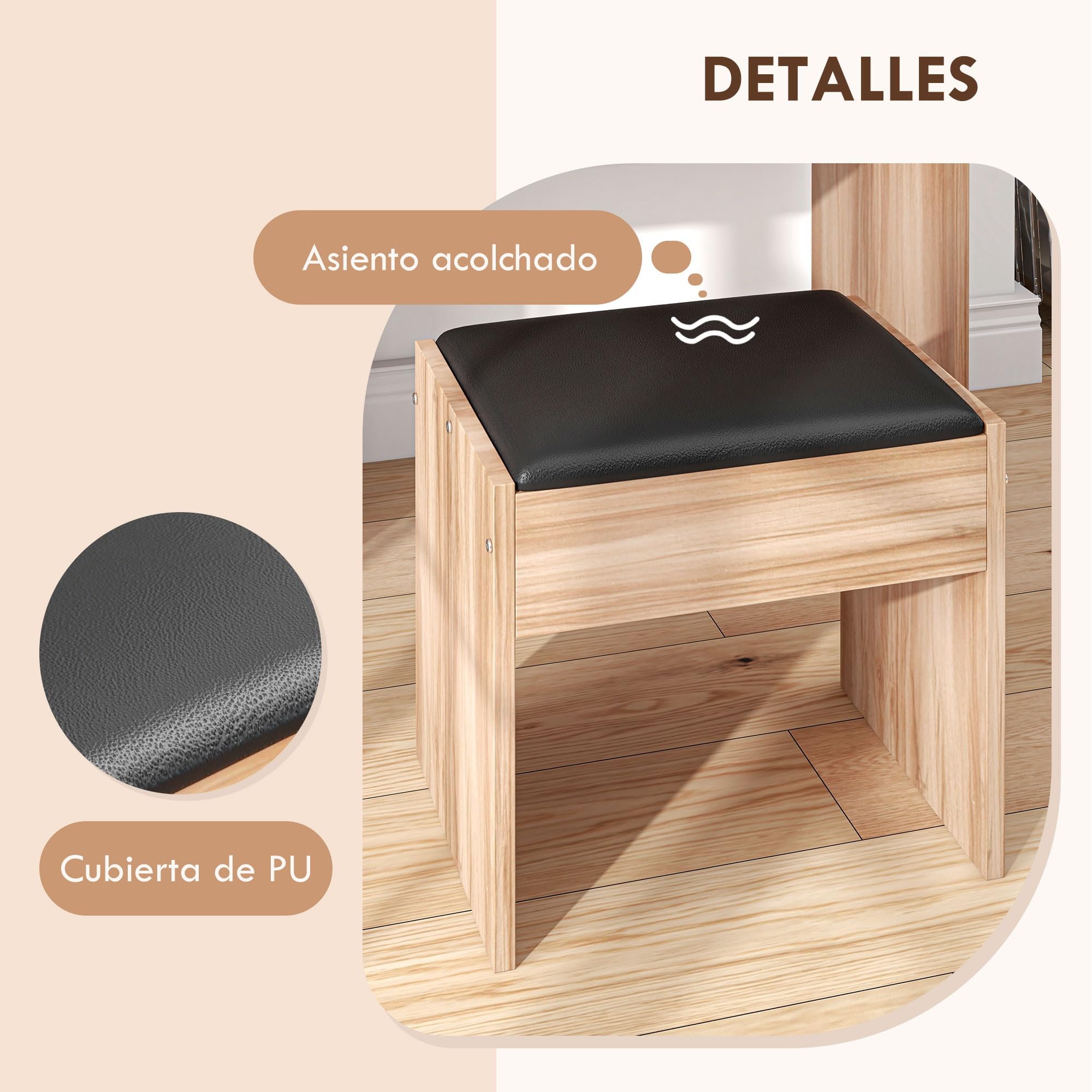 HOMCOM Makeup Vanity with Stool, Flip Mirror & Storage - 80x40x79cm for Home Beauty