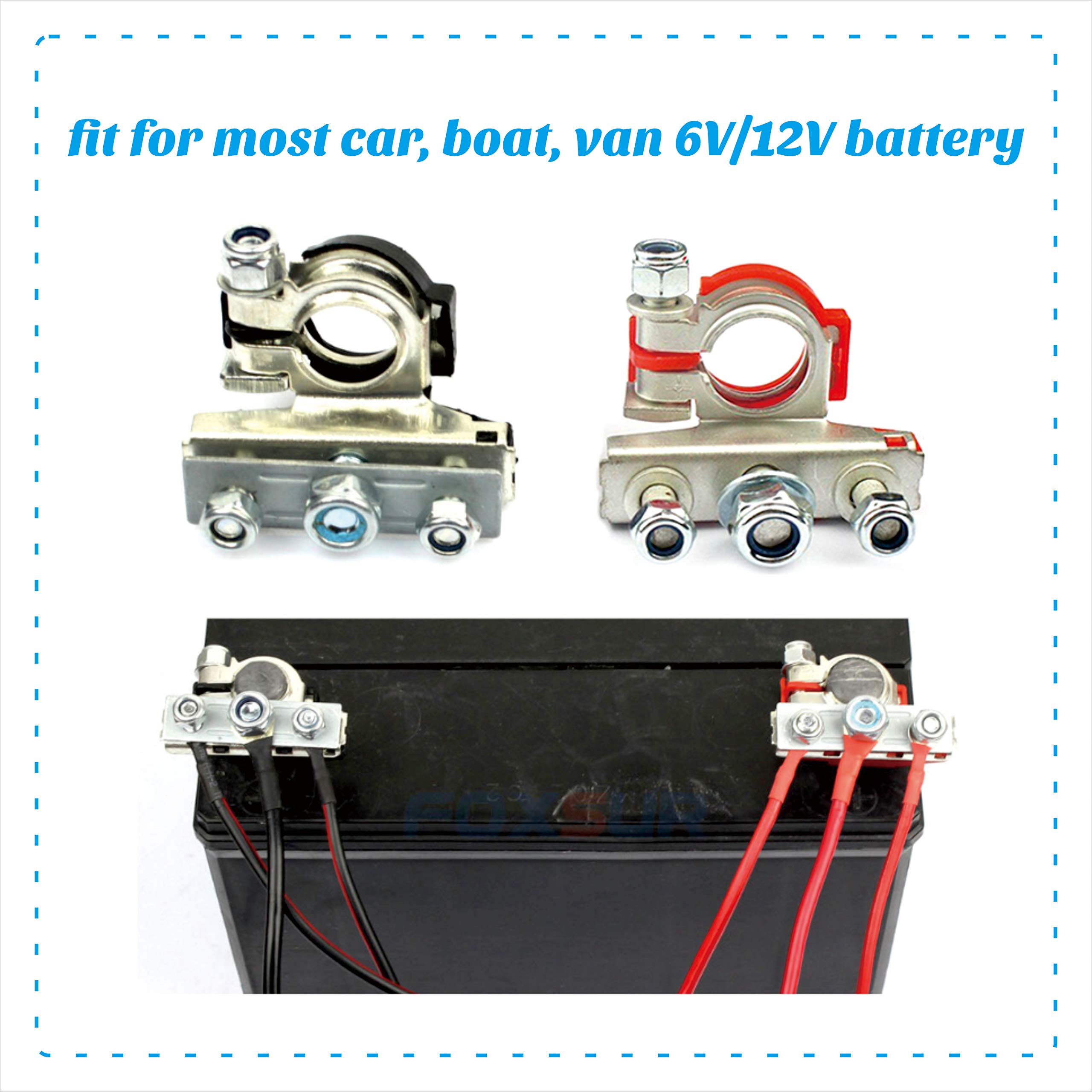 Heavy Duty 3-Way Top Post Battery Terminal Connector - 1pc Negative + 1pc Positive for Car, Truck, Boat & RV Battery Maintenance & Upgrades