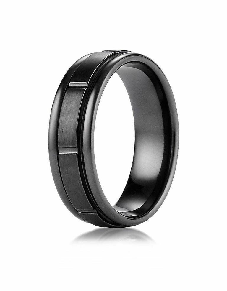 7mm Black Titanium Men's Wedding Band - Vertical Cut Design - Durable & Comfortable for Everyday Wear - Perfect for Engagement, Anniversary & Special Occasions