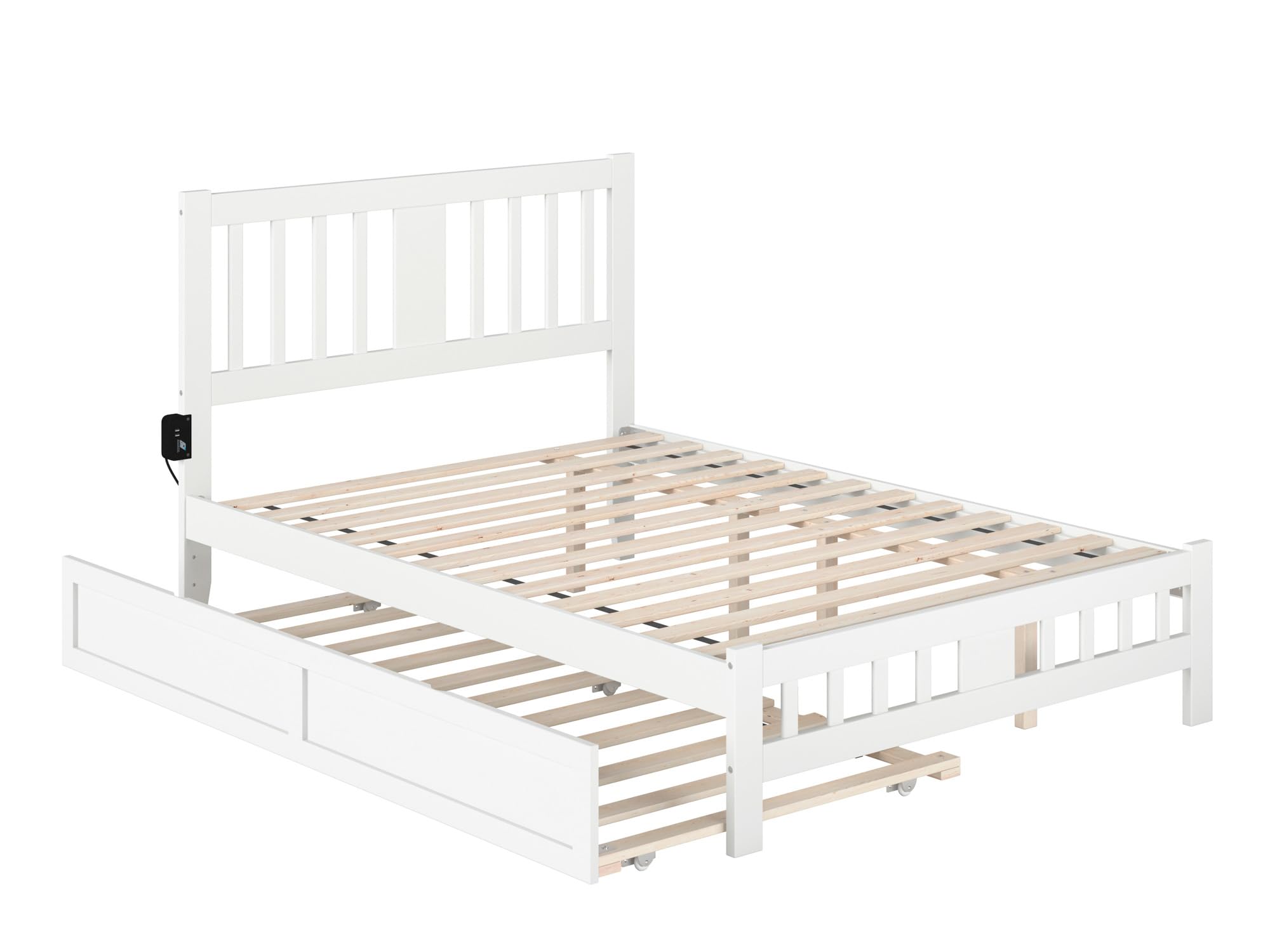 AFI Tahoe Full Size Platform Bed with Footboard & Twin Trundle in White - Modern Wooden Bed Frame for Guest Room, Kids Room & Small Spaces - Easy Assembly & Sturdy Design