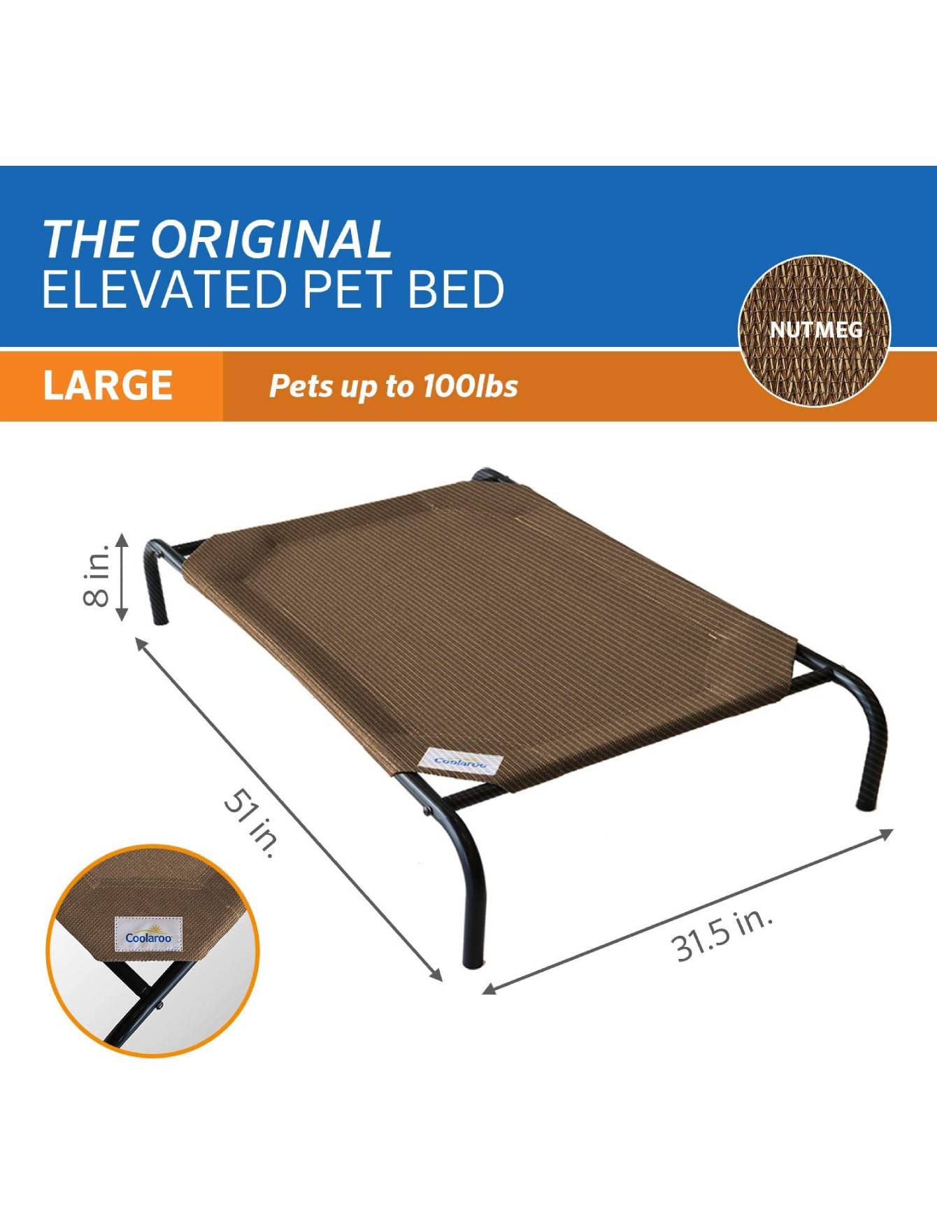 Coolaroo Elevated Dog Bed - Breathable & Durable Outdoor Pet Cot in Nutmeg Brown - Perfect for Backyard, Patio, Camping & Travel Use