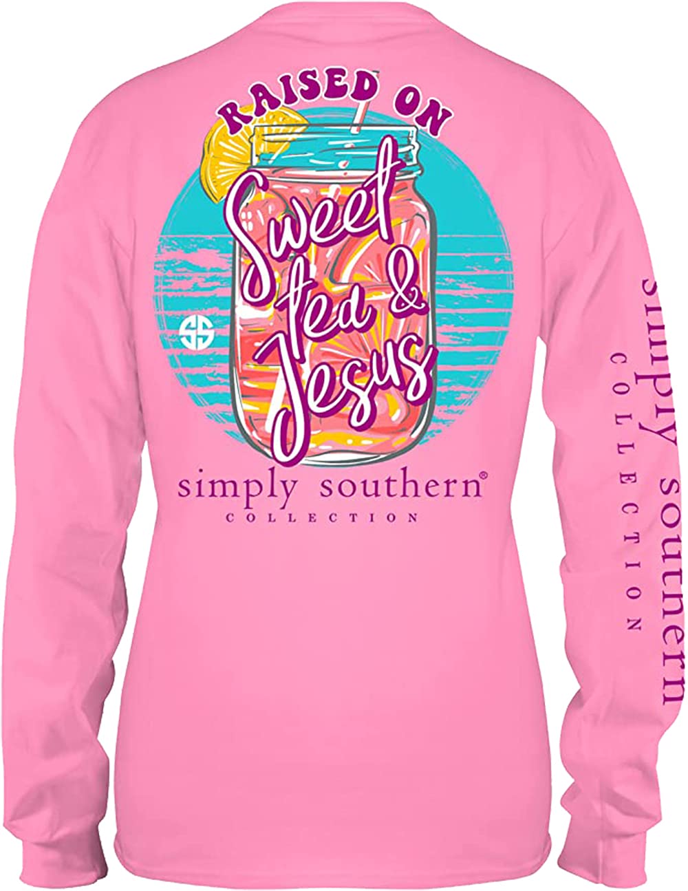 Simply Southern Raised on Sweet Tea & Jesus Long Sleeve T-Shirt - Comfortable Christian Apparel for Church, Bible Study & Everyday Wear