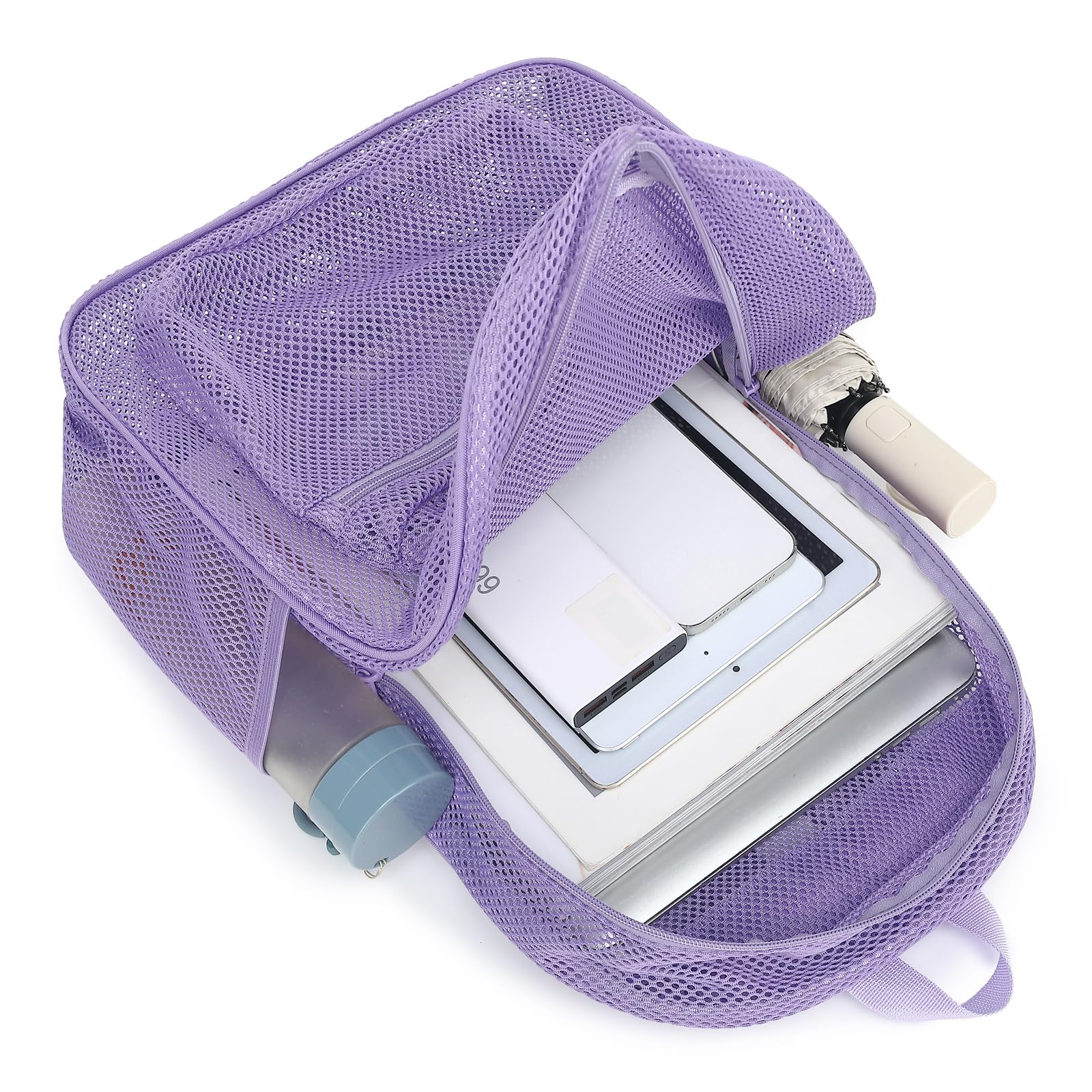 Heavy Duty Mesh Backpack - Transparent School Backpack for Work, Travel & Beach - Durable Lavender Purple Backpack for Students, Commuters & Outdoor Activities