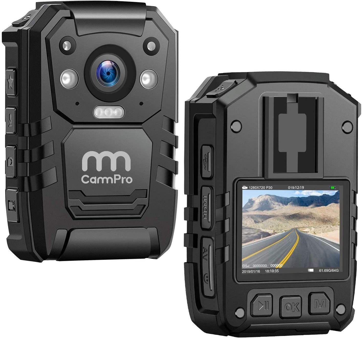 CammPro 1440P 2K Police Body Camera with 128GB Memory, Waterproof Wearable Camera with Audio Recording, Night Vision & GPS - Ideal for Law Enforcement, Security Patrols, and Evidence Collection