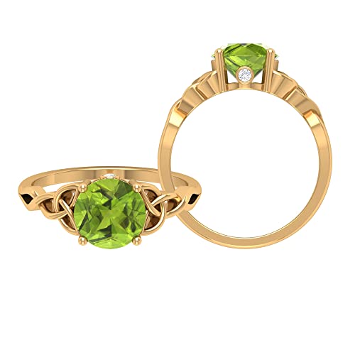 2 CT Natural Peridot & Moissanite Solitaire Ring for Women - 14K Solid Gold Celtic Ring, August Birthstone Jewelry (8mm Round Cut) - Perfect for Birthdays, Anniversaries, and Special Occasions