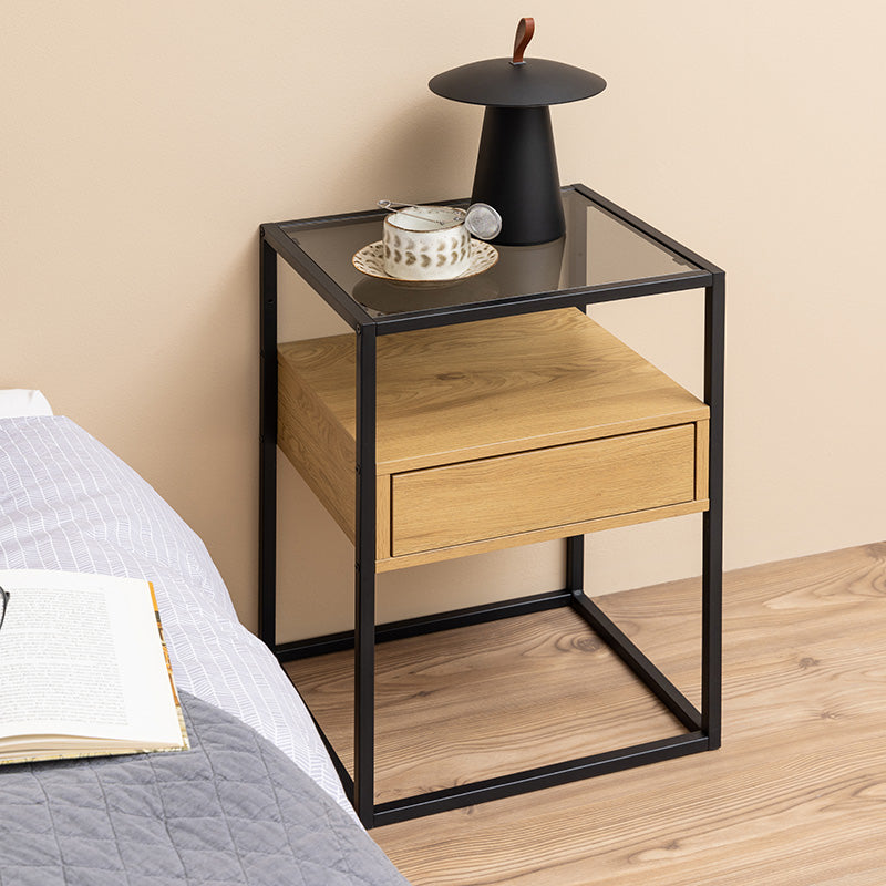 RANDOLF 16-Inch Side Table or Bedside Table - Natural & Black Finish - Perfect for Living Room, Bedroom, or Office Nightstand