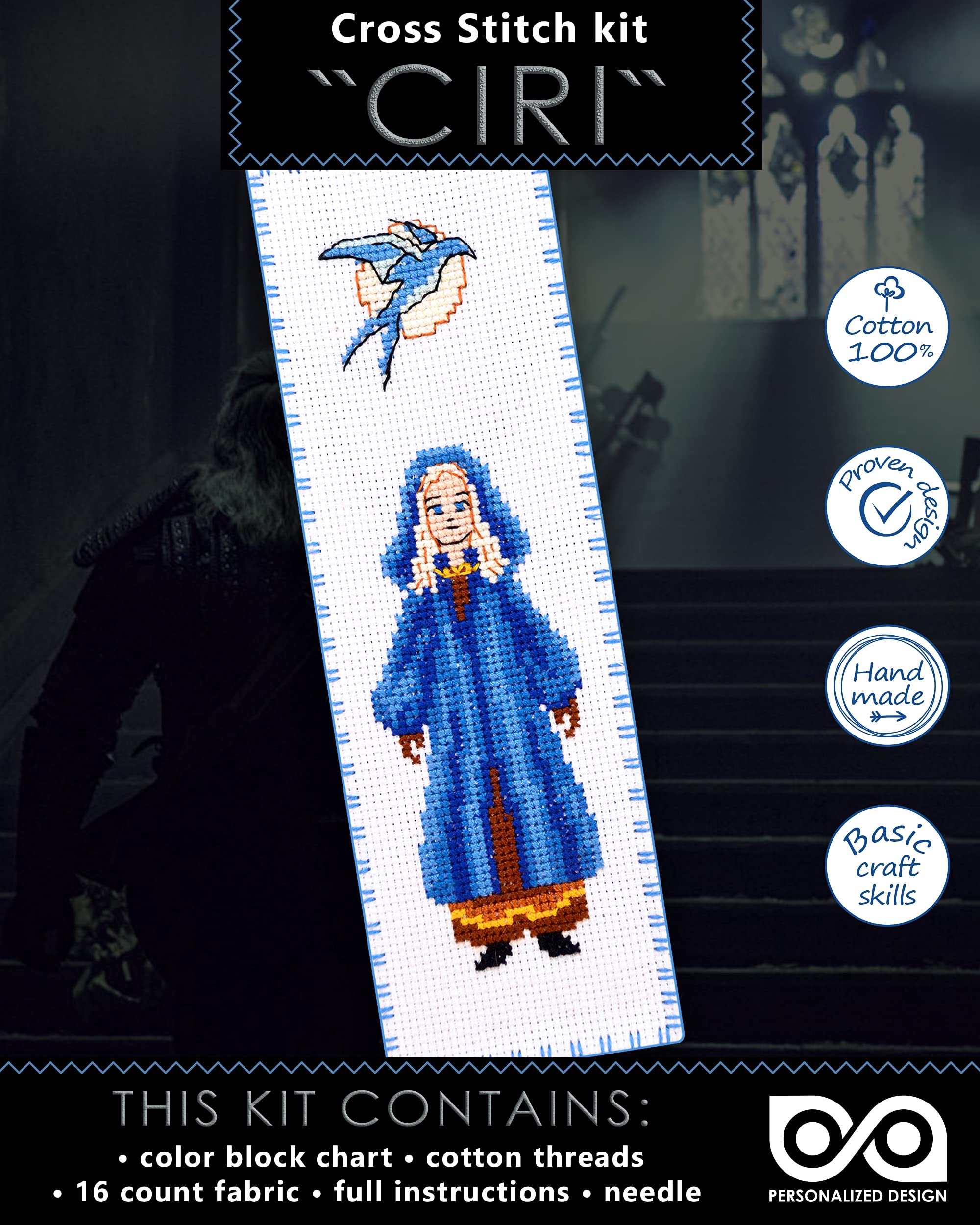 The Witcher: Ciri Embroidery Kit - DIY Bookmark for Beginners, Fantasy Book Lovers & Handmade Gift Ideas - Perfect for Reading Accessories & Medieval Themed Crafts