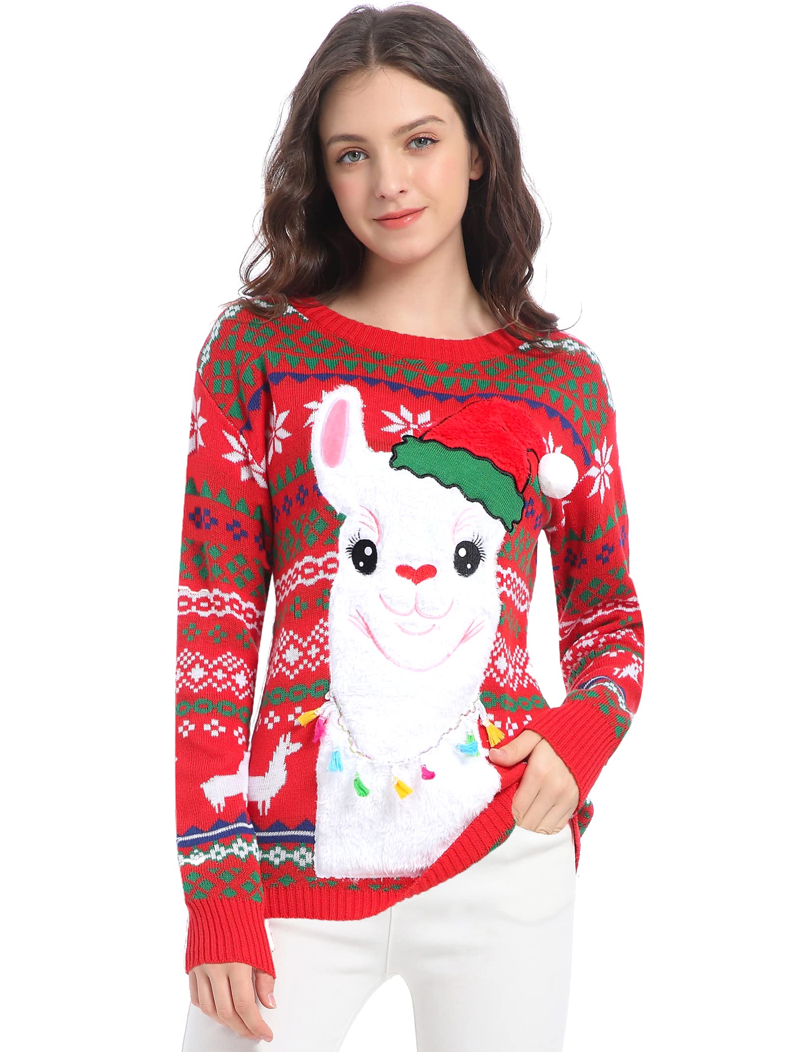 V28 Women's Ugly Christmas Sweater - Festive Reindeer Knit Pullover for Holiday Parties & Family Gatherings