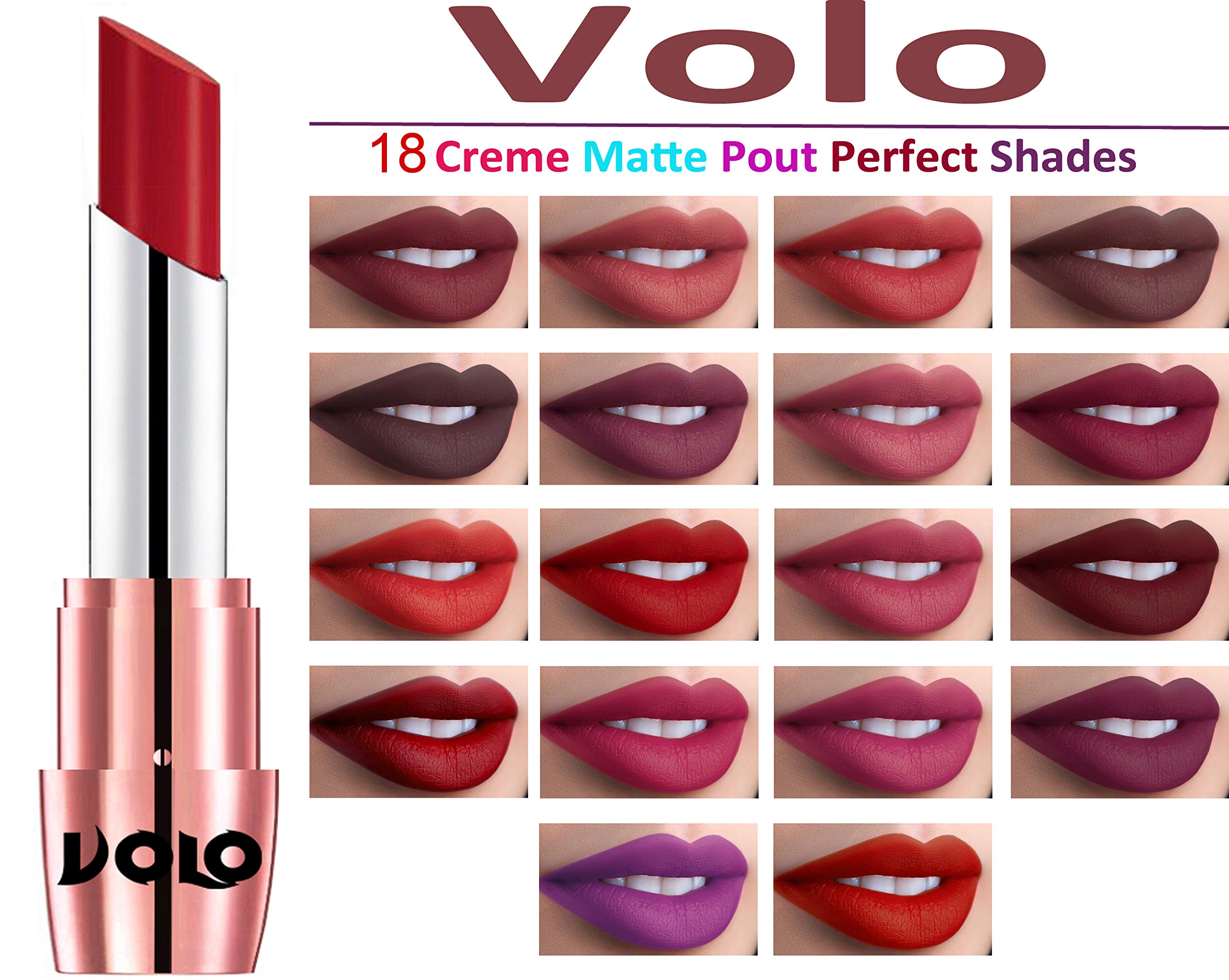 VOLO Lipstick Set - Creamy Matte Finish in Coffee, Chocolate, Plum, Dark Peach & Rose Pink Shades | Long Lasting Moisturizing Lip Color for Everyday Wear, Date Night & Special Occasions